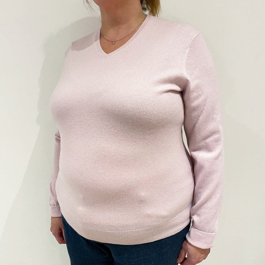 Pale Mauve Pink Cashmere V-Neck Jumper Extra Large
