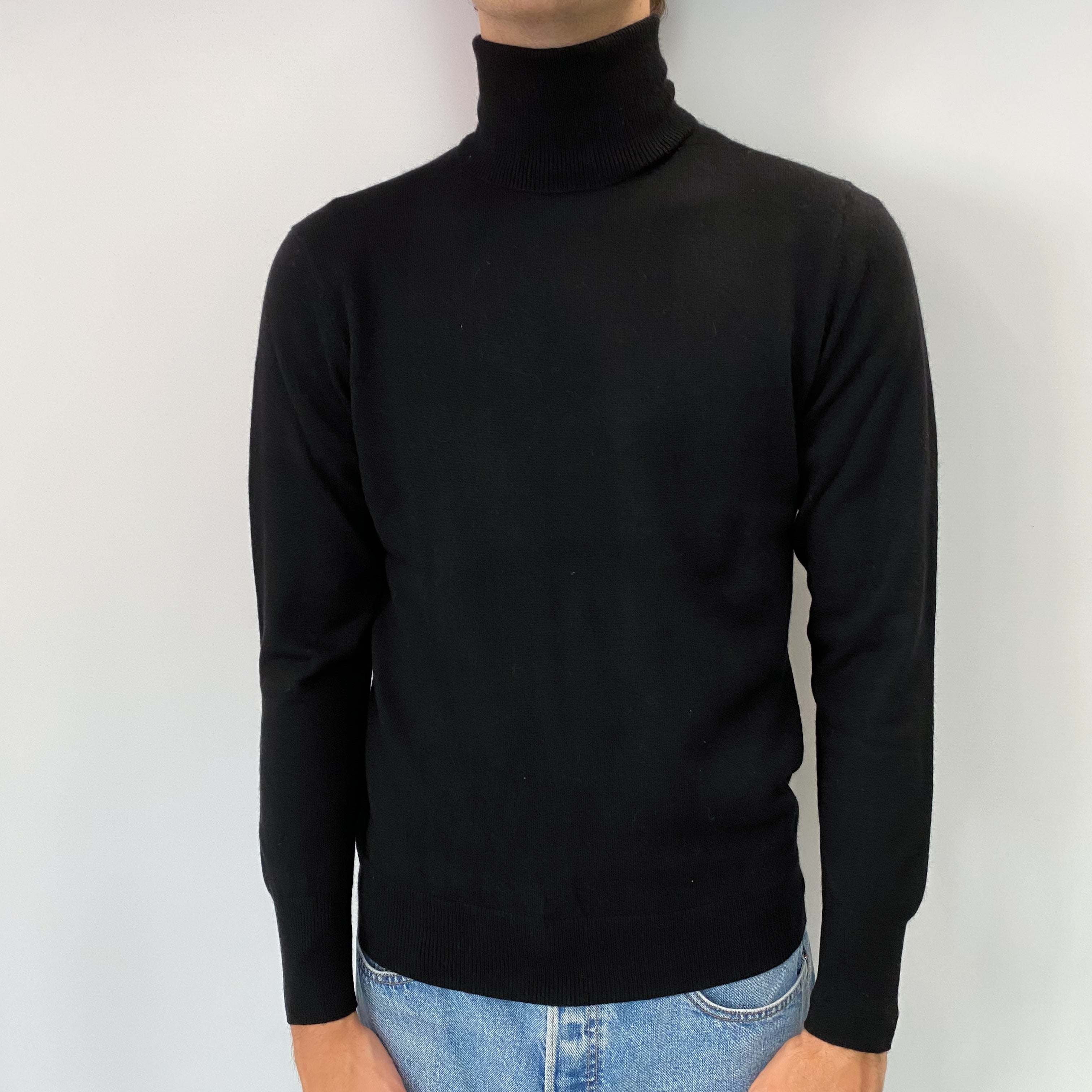 Men's Black Cashmere Polo Neck Jumper Medium