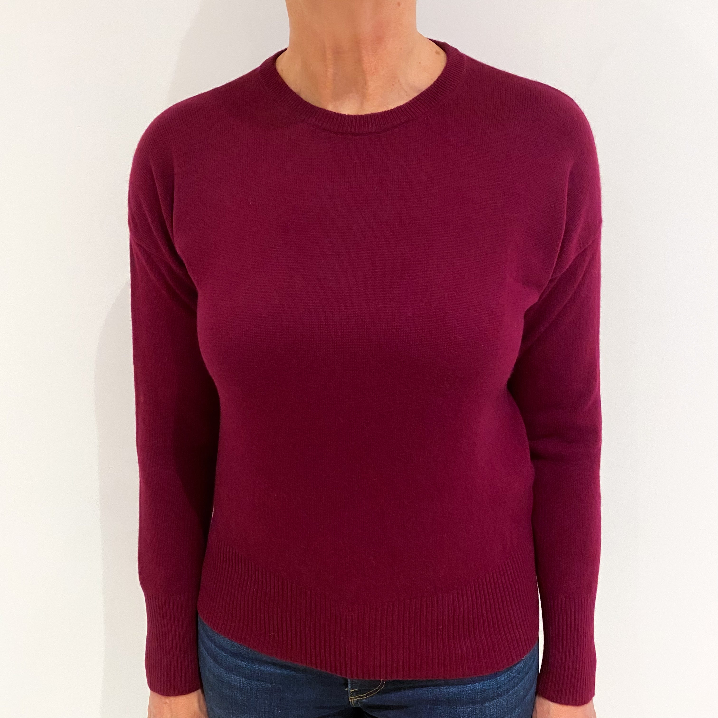 Garnet Red Cashmere Crew Neck Jumper Medium