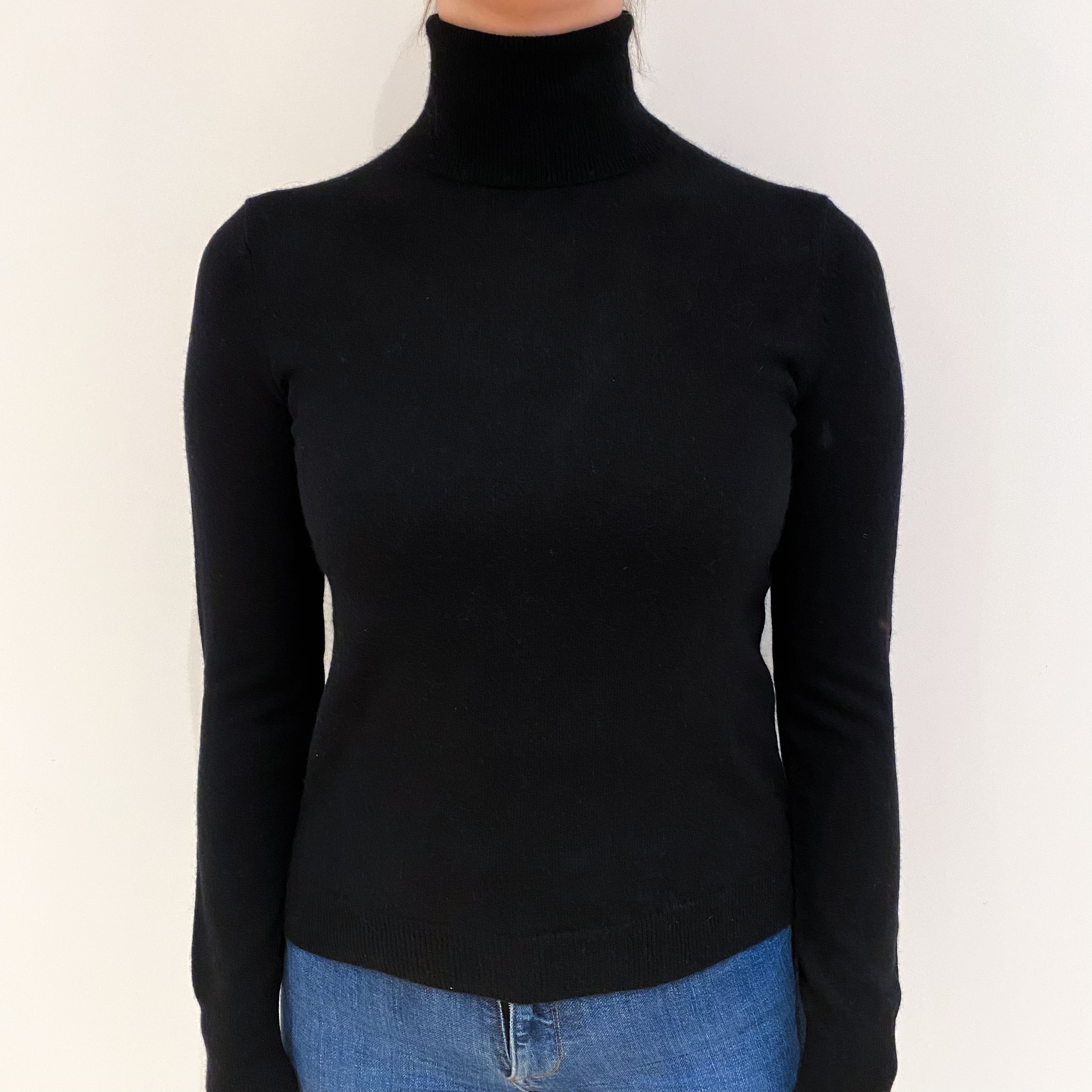 Black Cashmere Polo Neck Jumper Small
