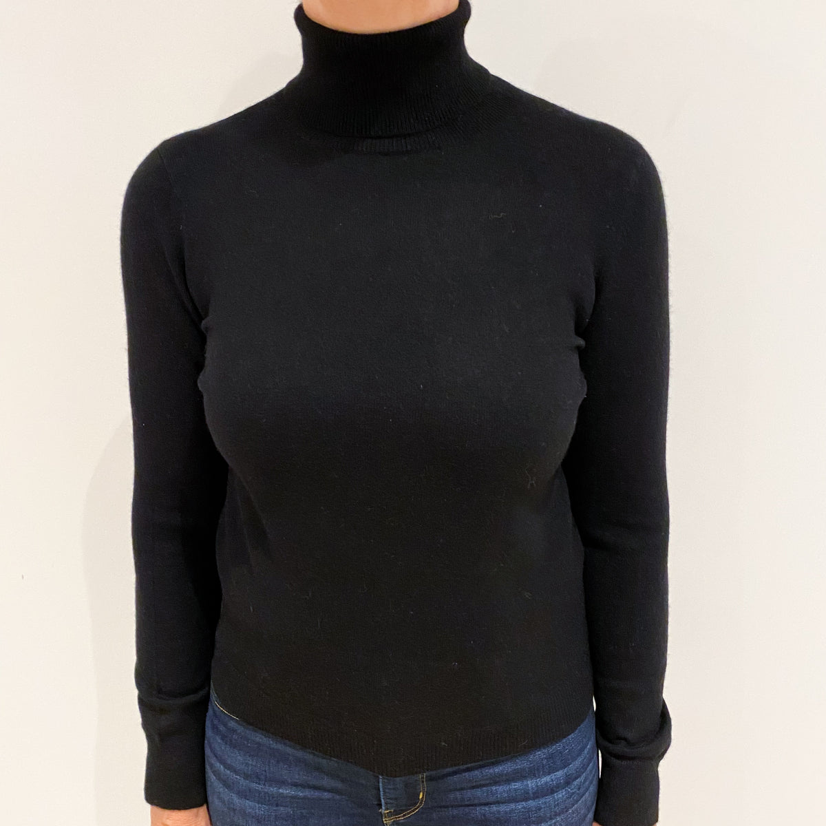 Black Cashmere Polo Neck Jumper Medium