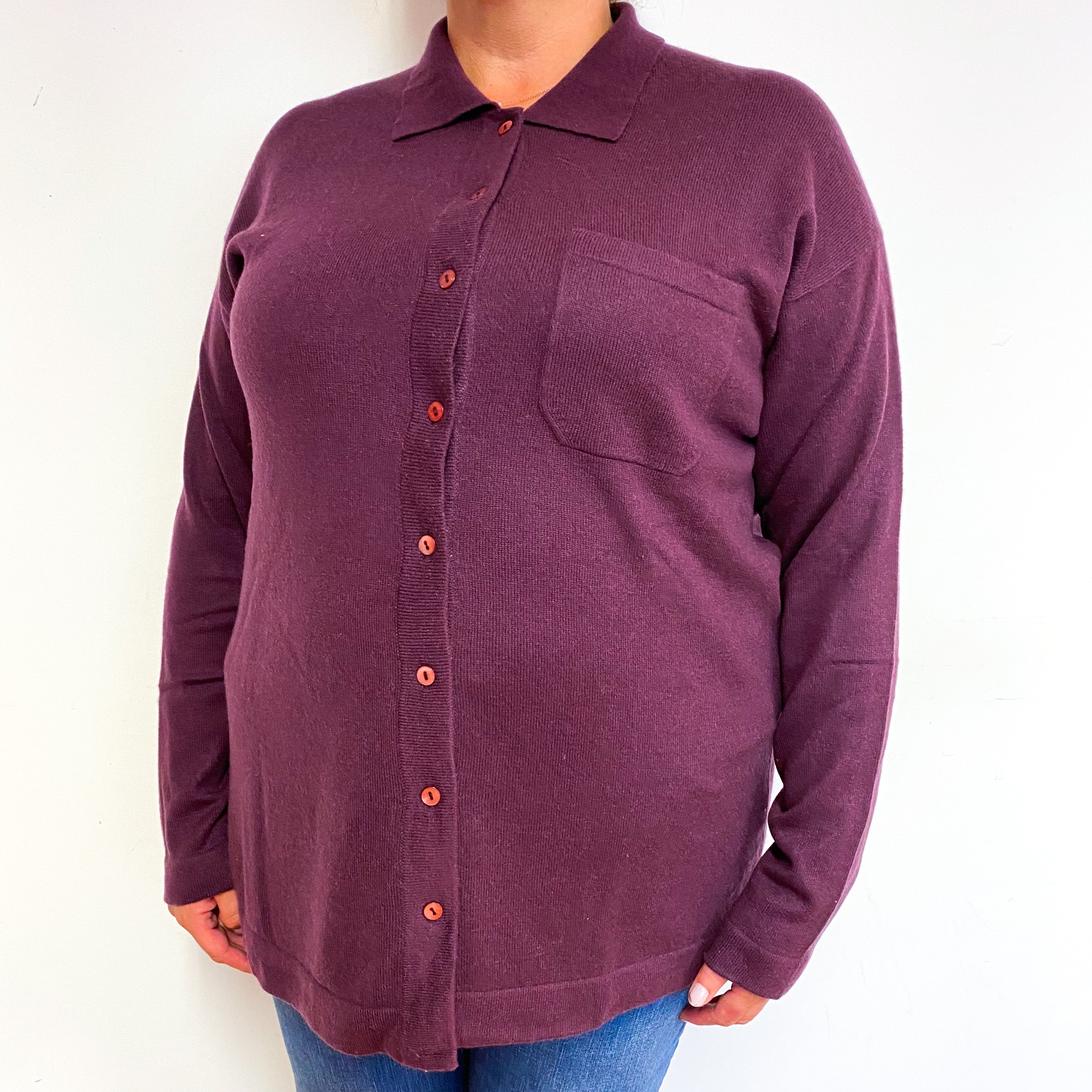 Mulberry Purple Cashmere Shirt Style Cardigan Extra Extra Large