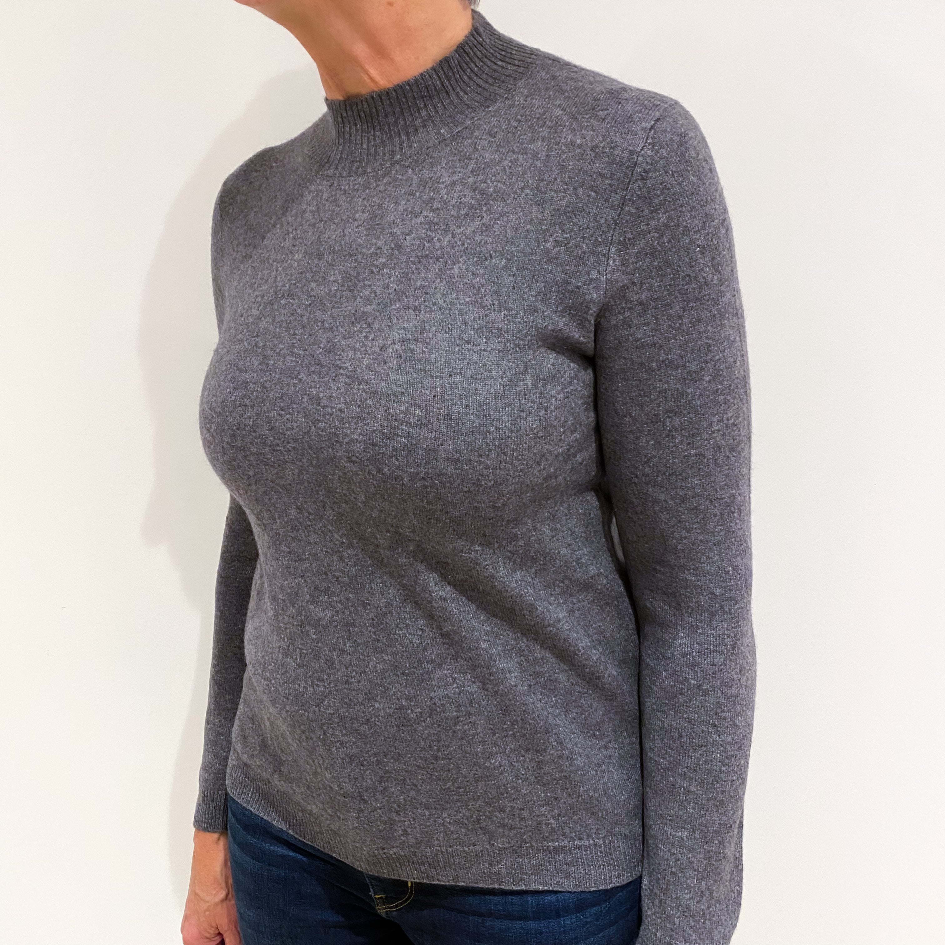 Slate Grey Cashmere Turtle Neck Jumper Medium