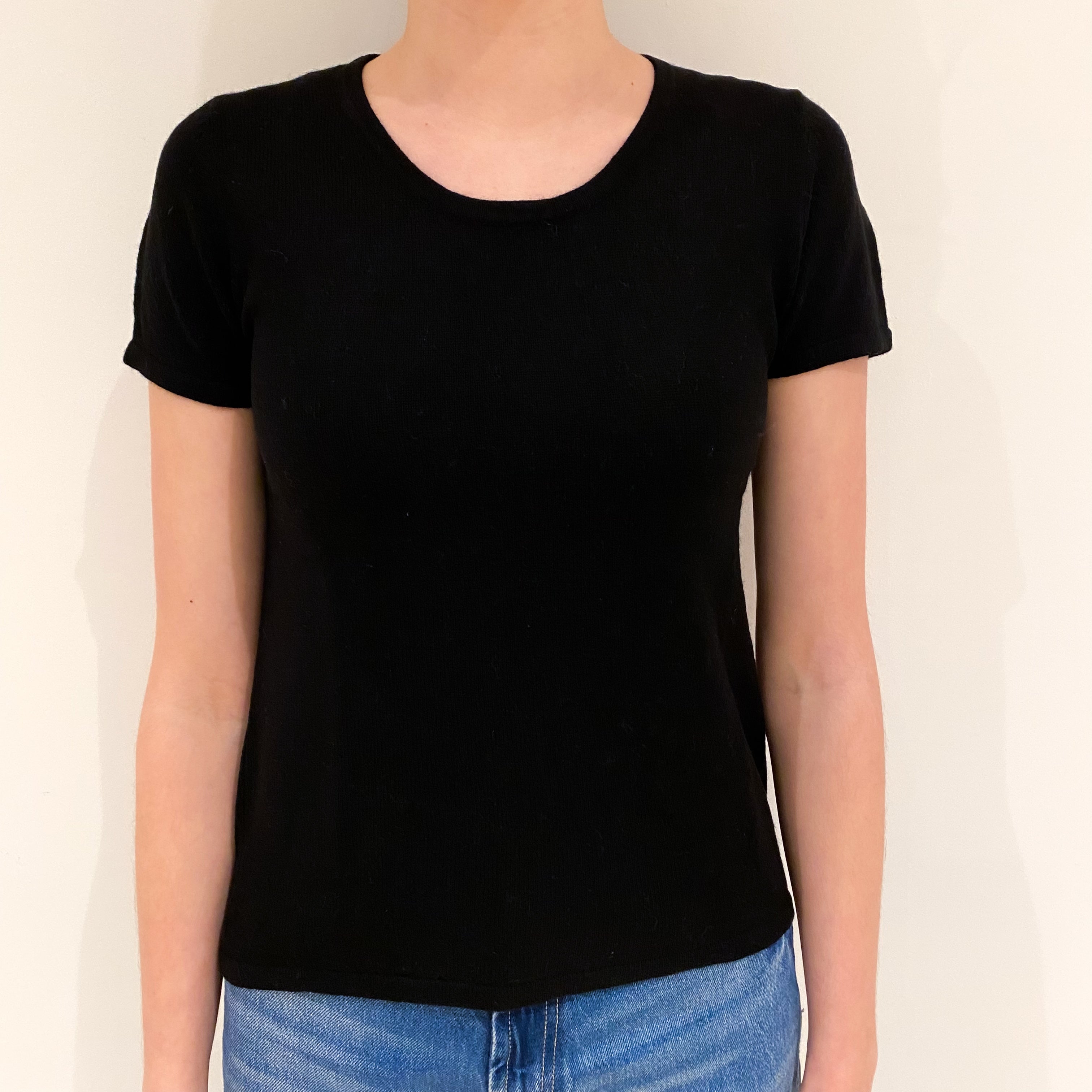 Black Cashmere Short Sleeved Crew Neck Jumper Extra Small