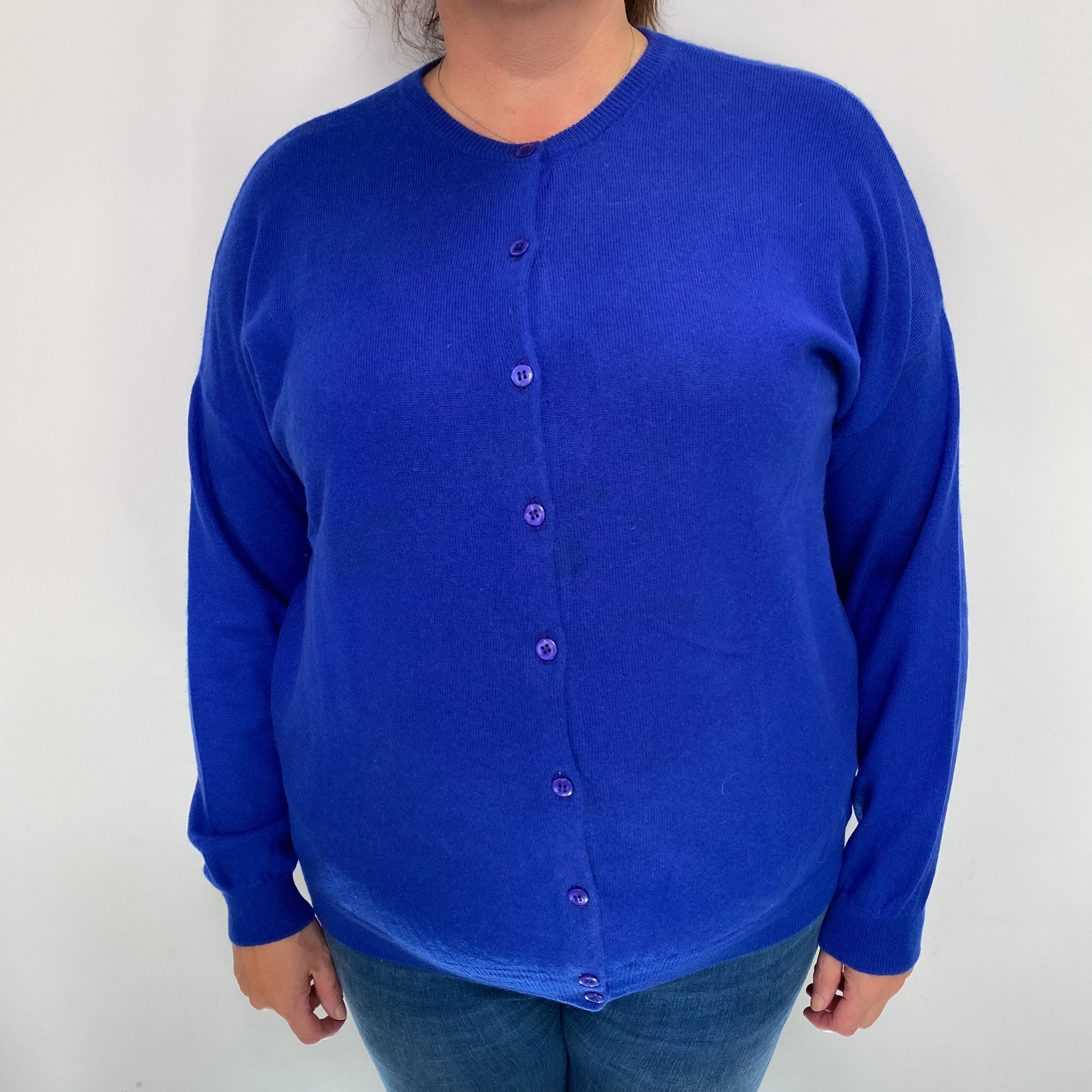 Cobalt Blue Cashmere Crew Cardigan Extra Large