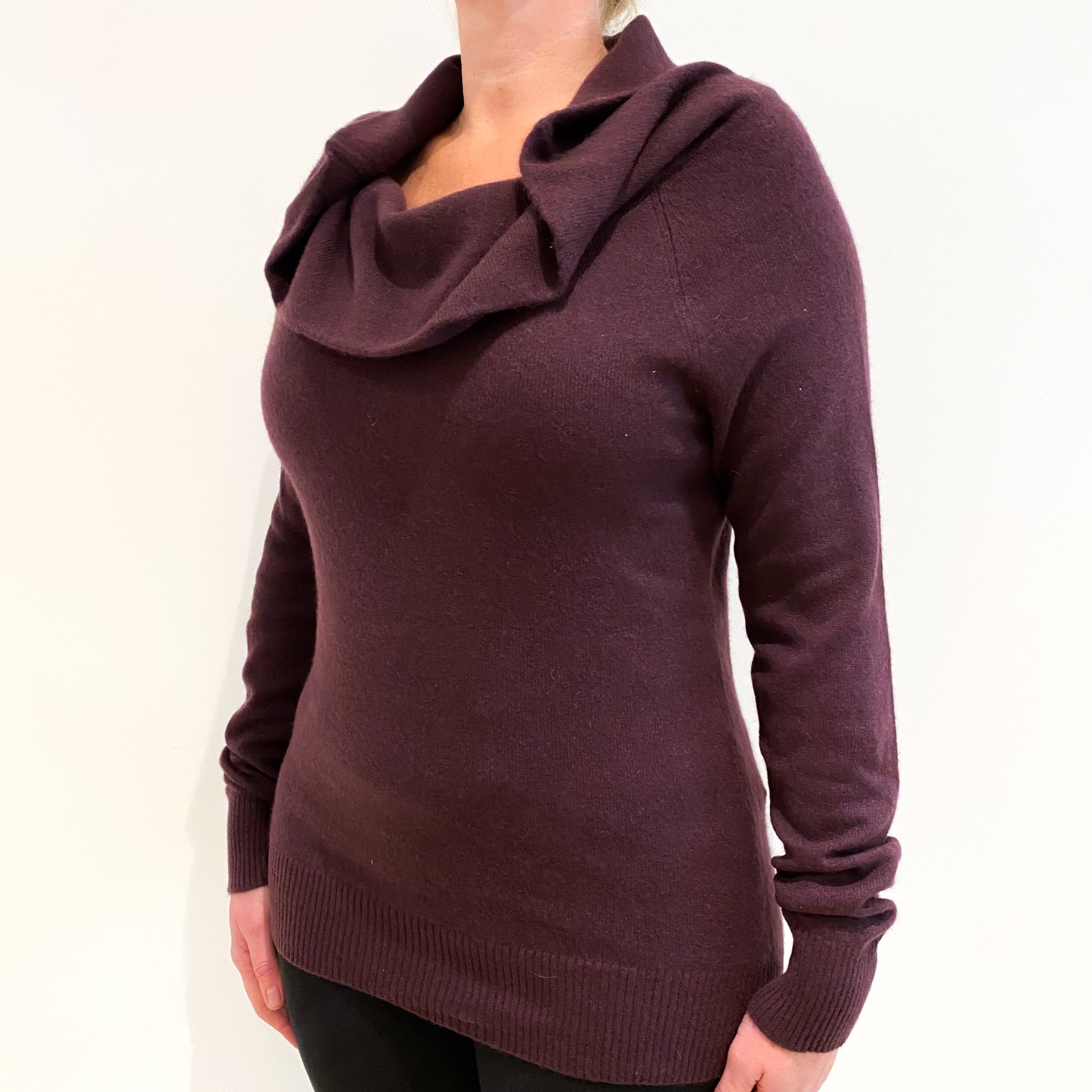 Aubergine Purple Cashmere Cowl Neck Jumper