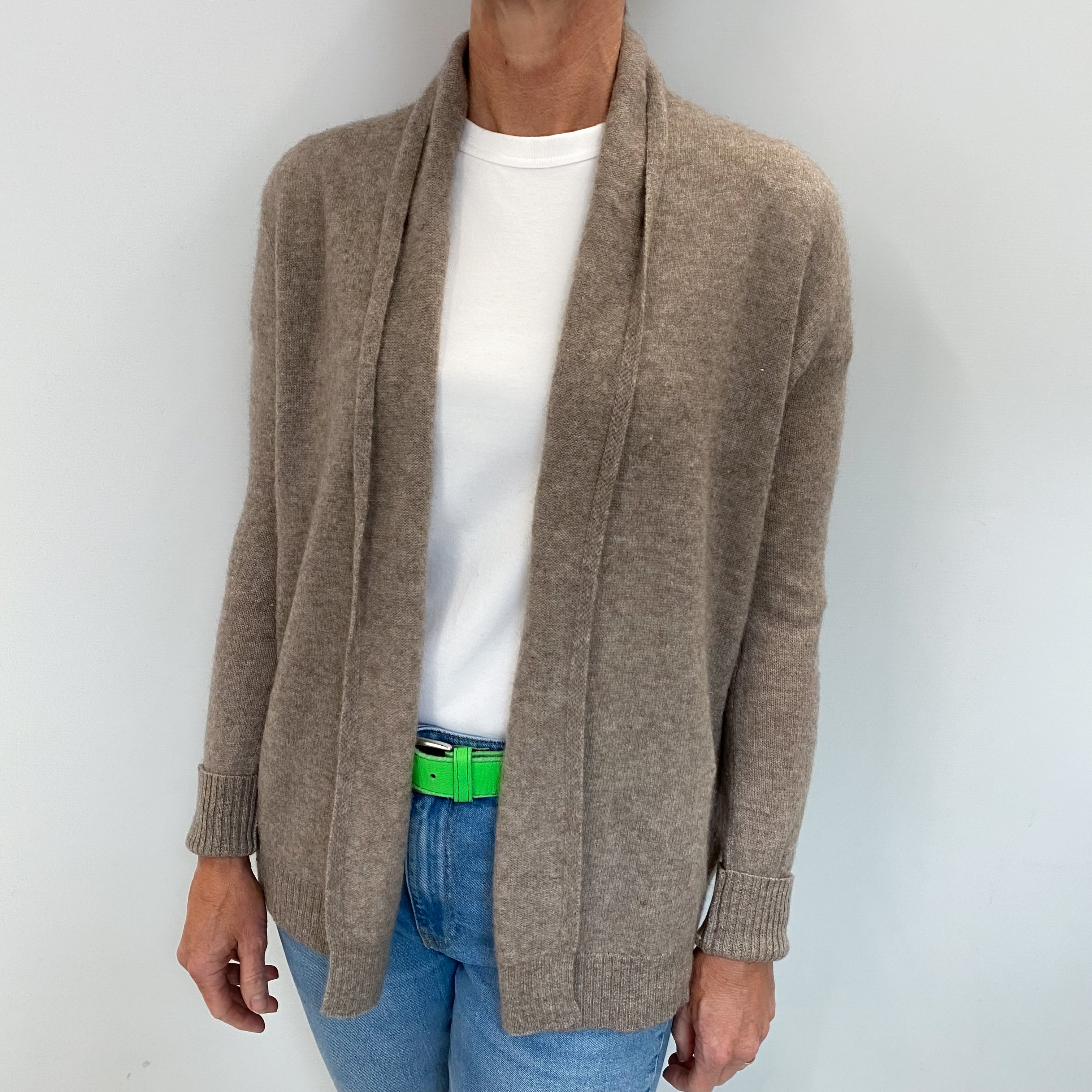 Mink Brown Cashmere Edge To Edge Cardigan Small