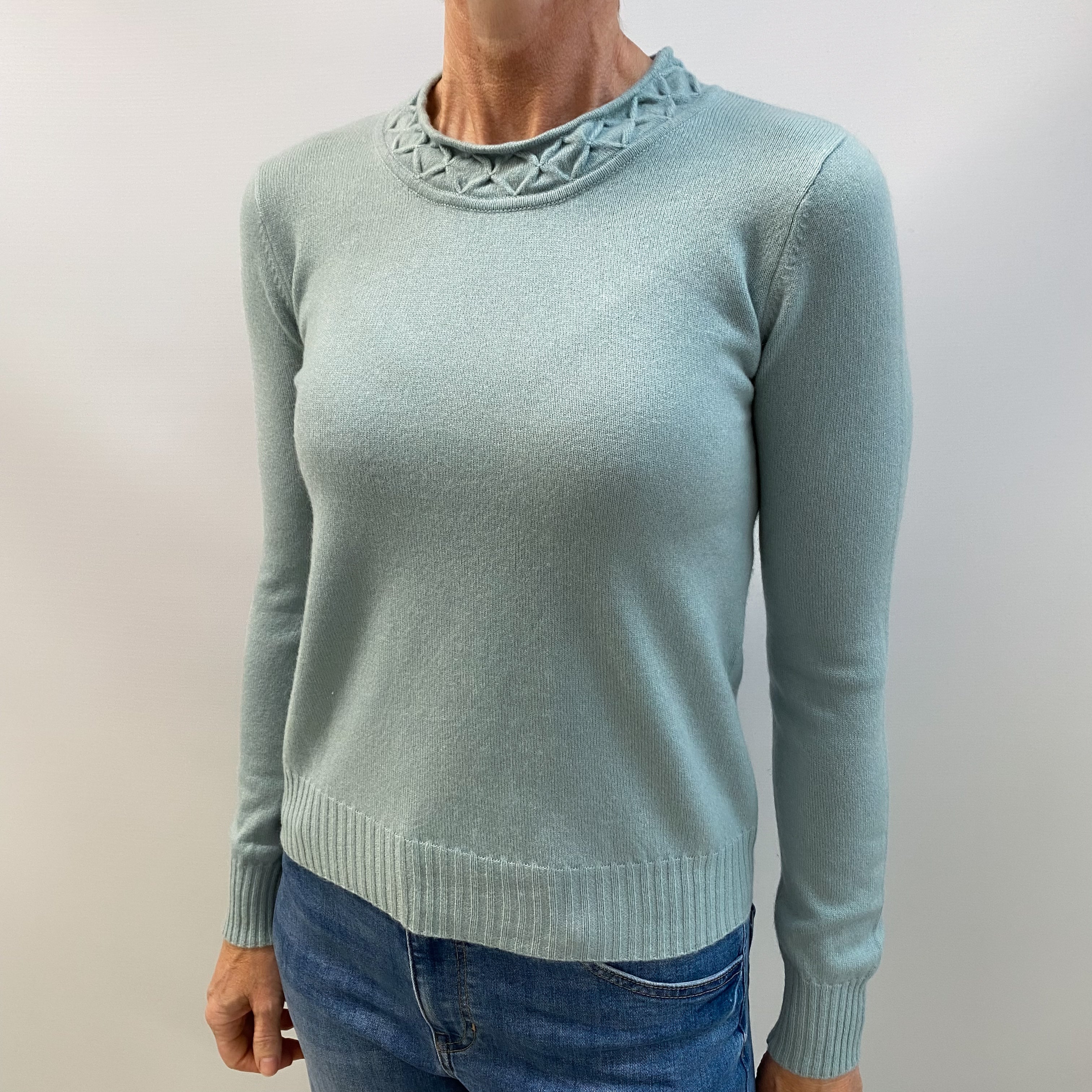 Duck Egg Blue Cashmere Crew Neck Jumper Small