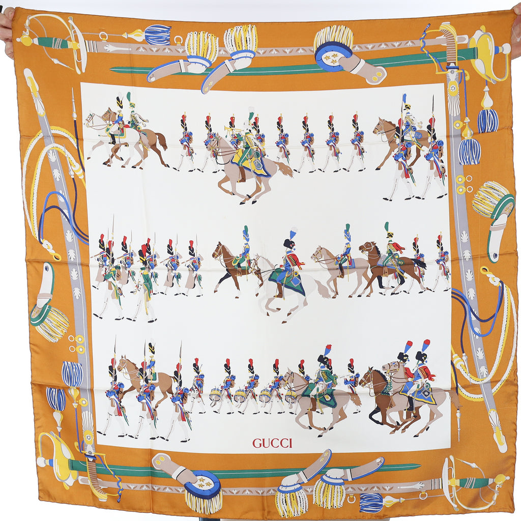 Brand New Gucci Cavalry Copper Vintage Silk Scarf