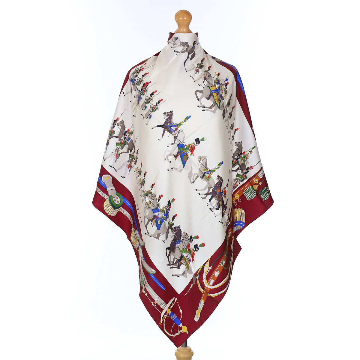 Brand New Gucci Cavalry Burgundy Vintage Silk Scarf