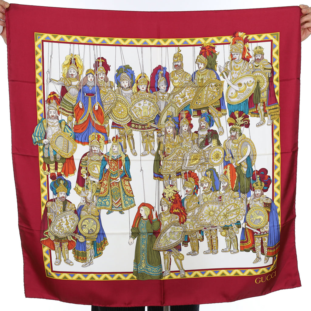 Brand New Gucci Renaissance Burgundy Vintage Silk Scarf