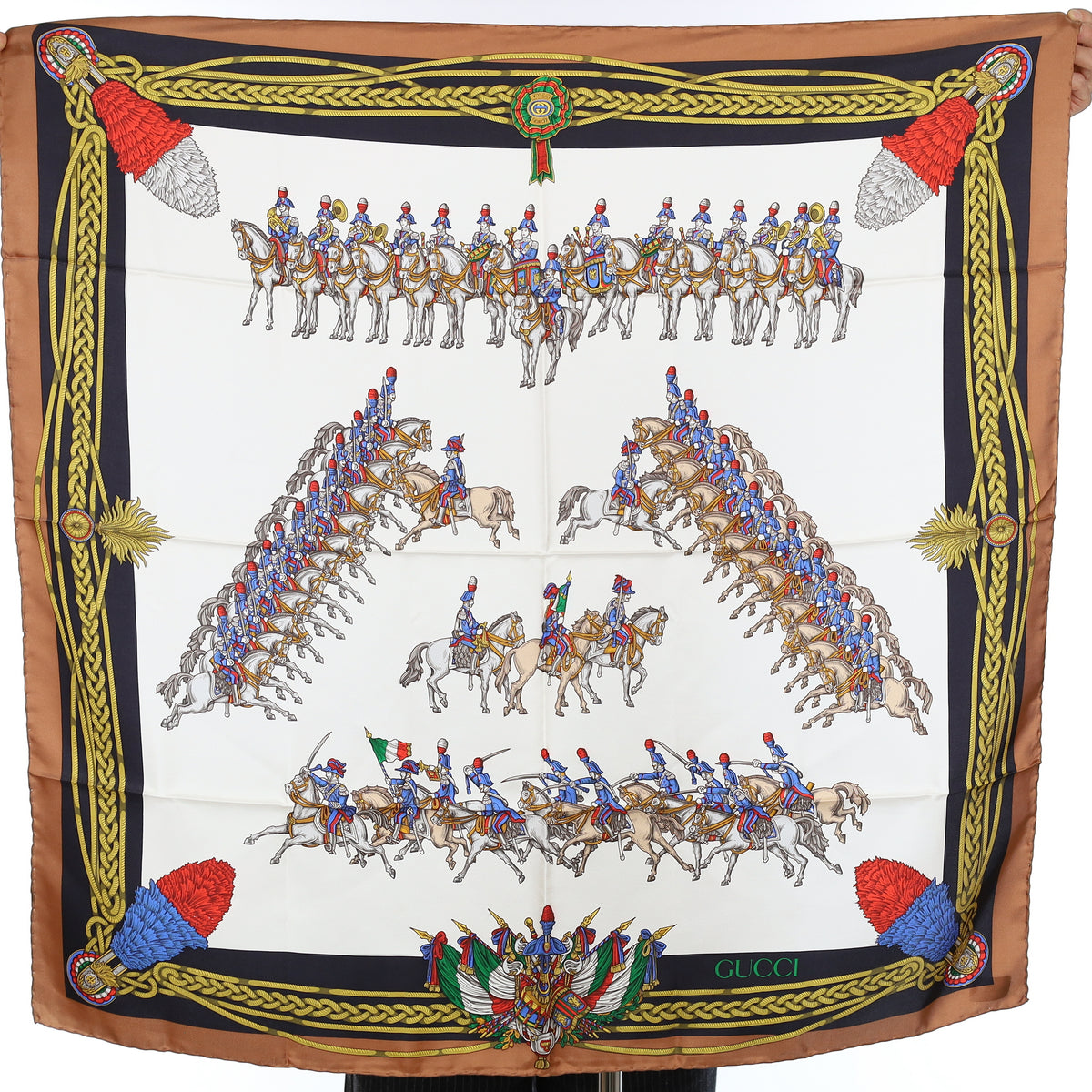 Brand New Gucci Equestrian Brown Vintage Silk Scarf