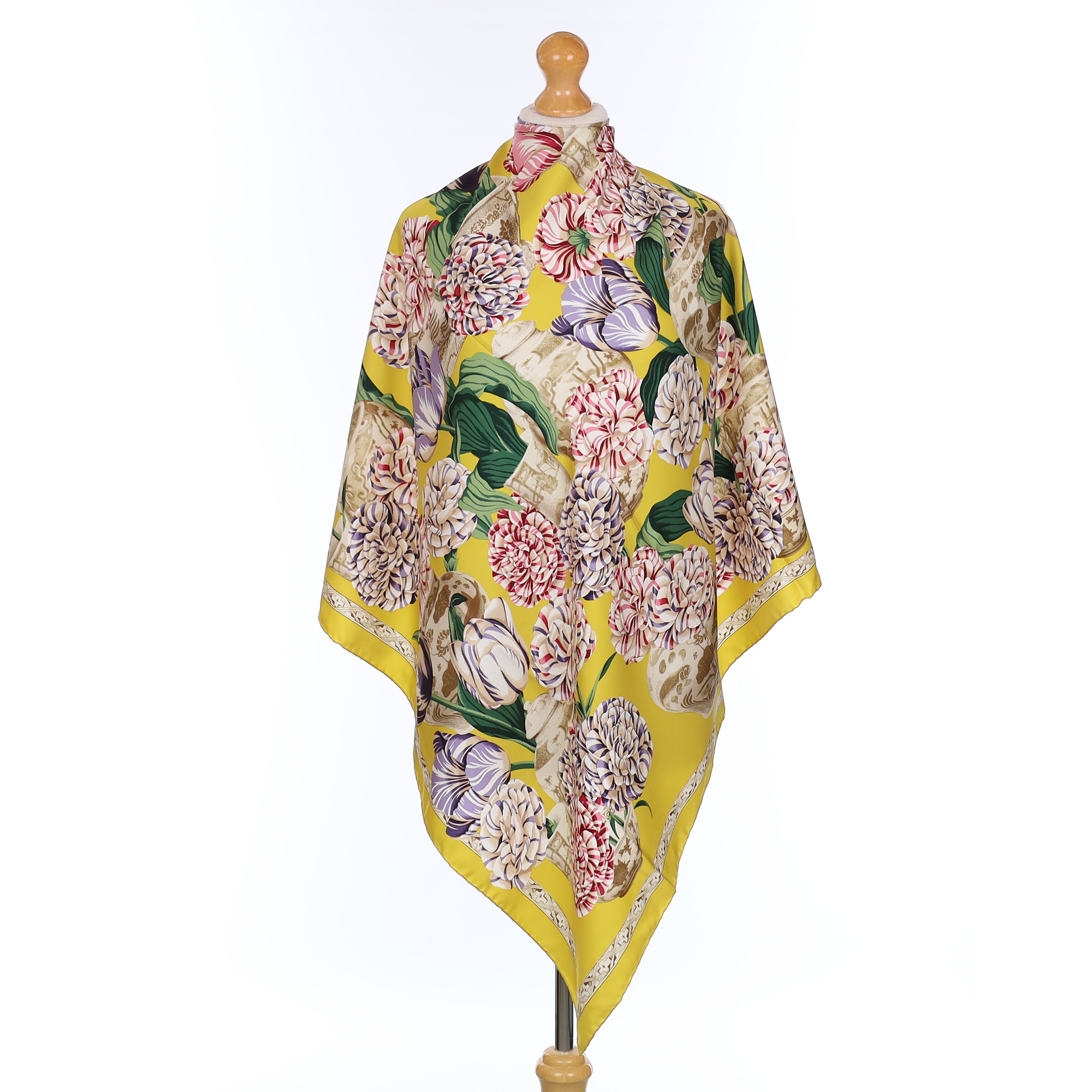 Brand New Gucci Yellow Striped Floral Vintage Silk Scarf