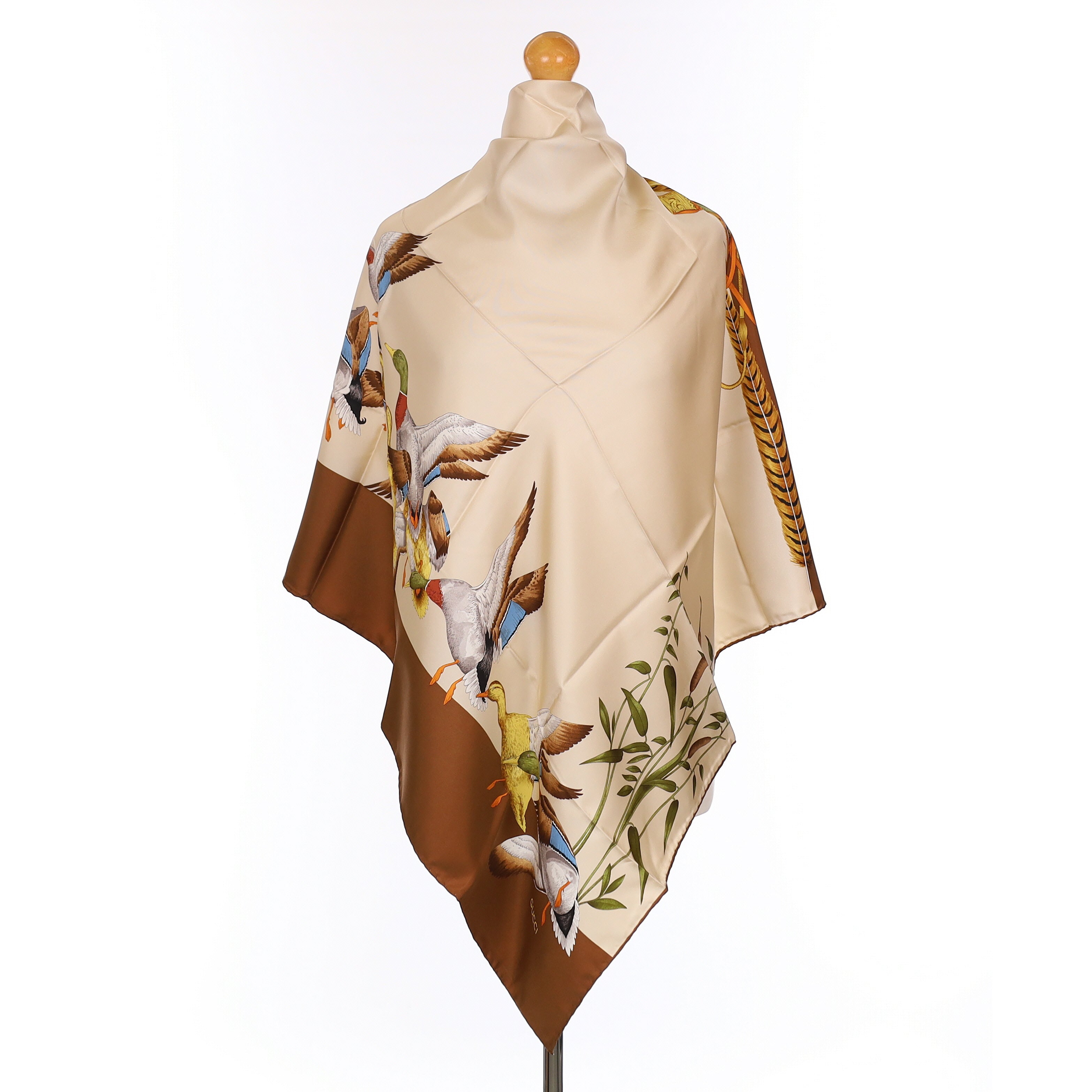 Brand New Gucci Brown Duck Vintage Silk Scarf