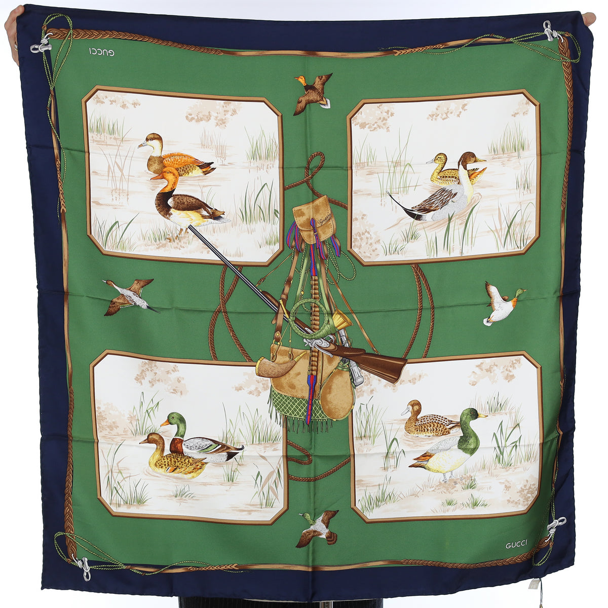 Brand New Gucci Ducks on Pond Vintage Silk Scarf