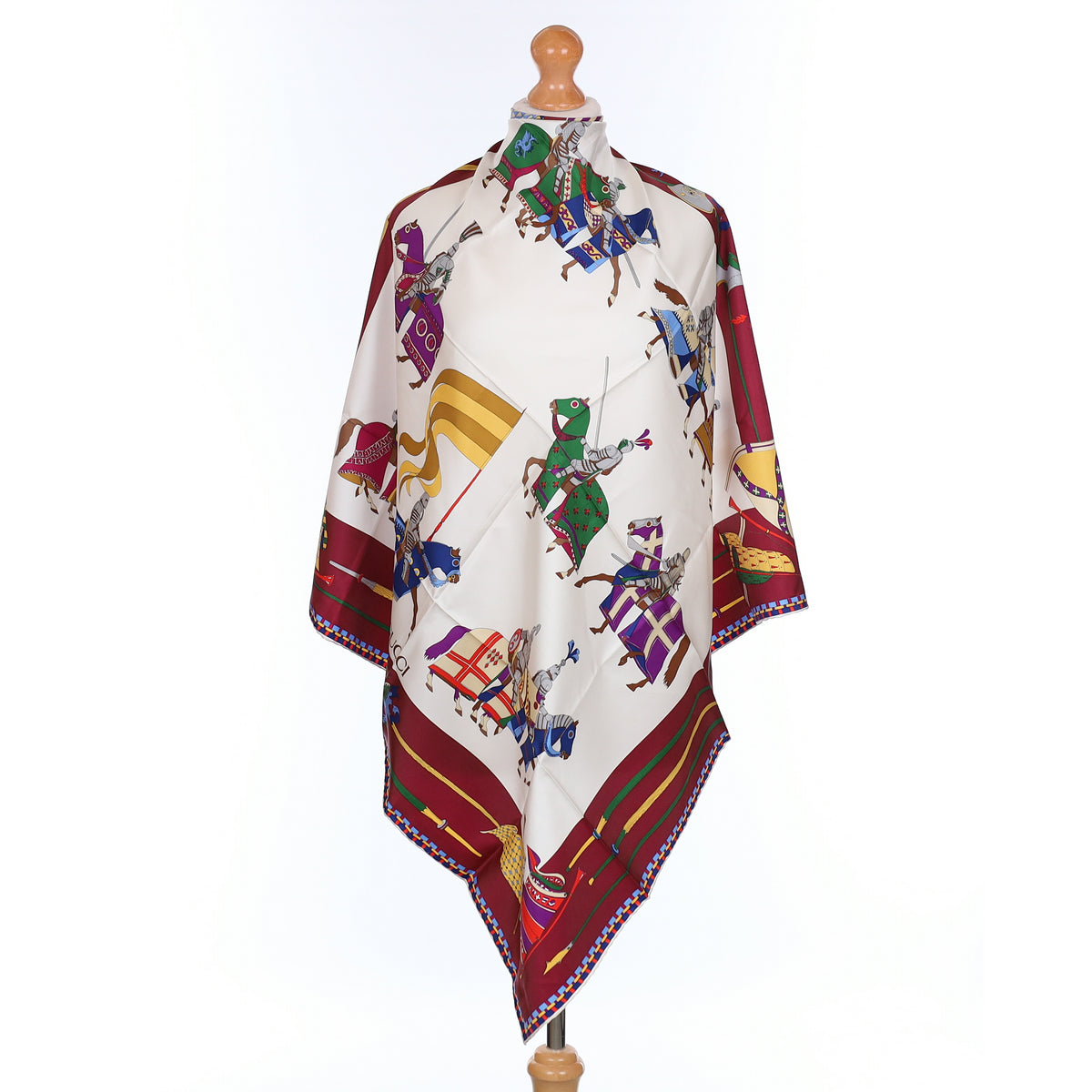 Brand New Gucci Dressed Equestrian Burgundy Vintage Silk Scarf