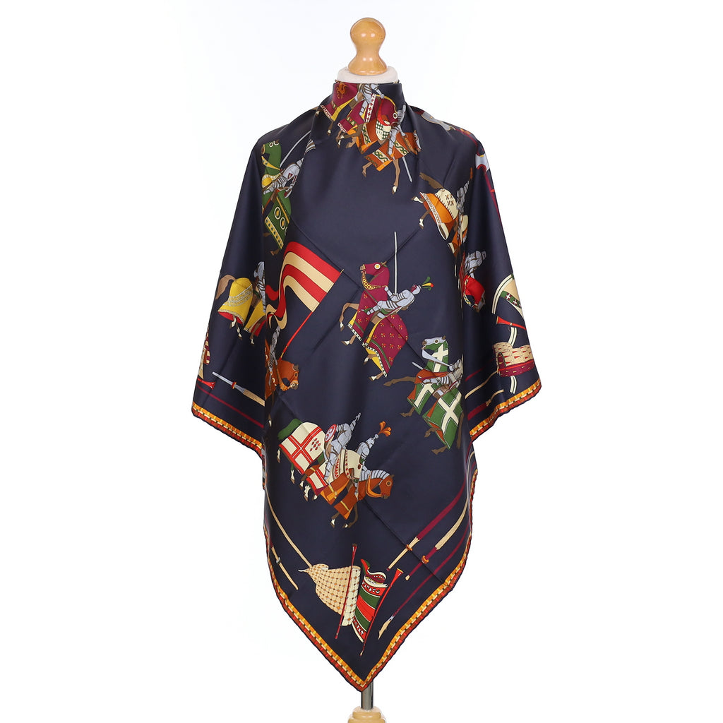 Brand New Gucci Dressed Equestrian Darkest Navy Vintage Silk Scarf
