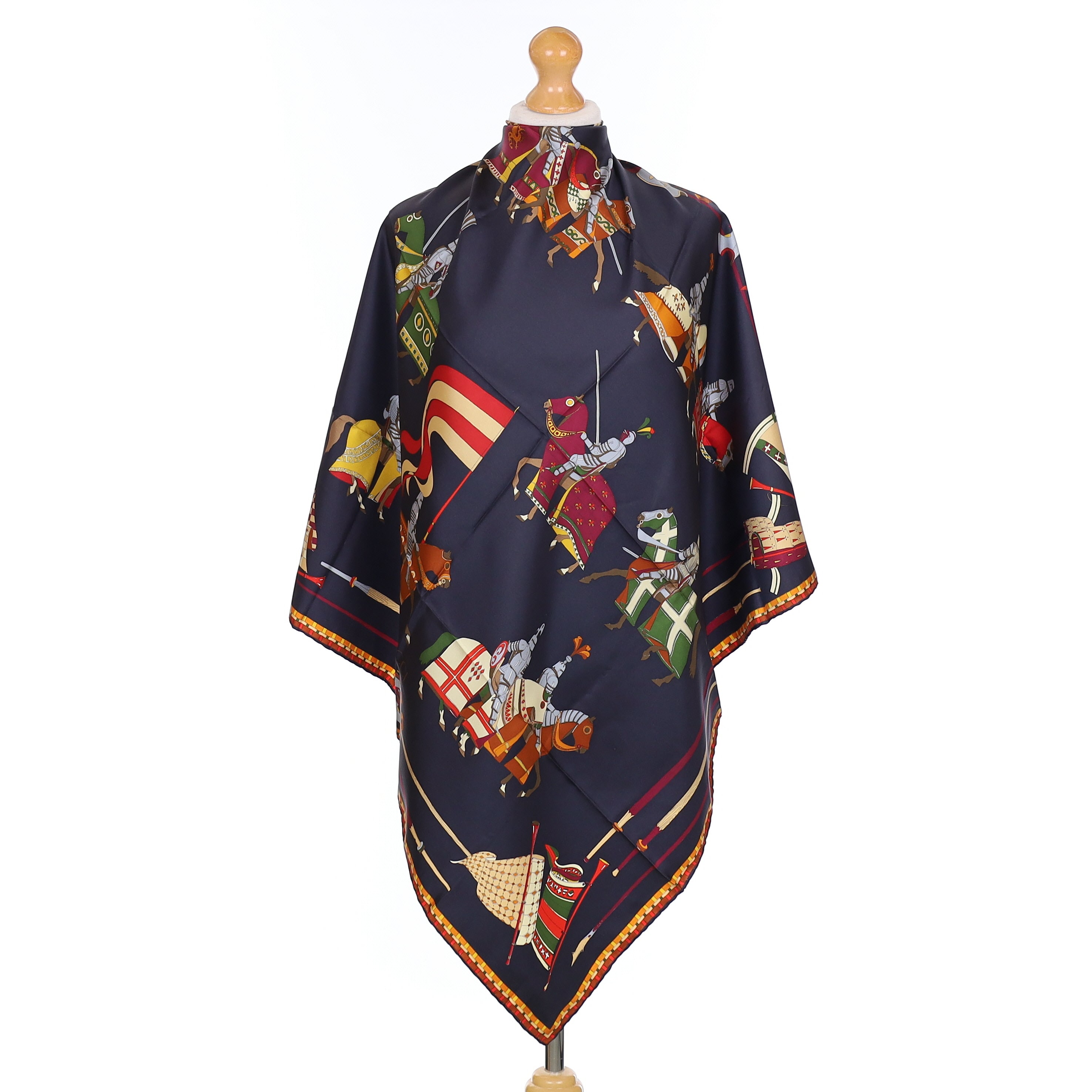 Brand New Gucci Dressed Equestrian Darkest Navy Vintage Silk Scarf