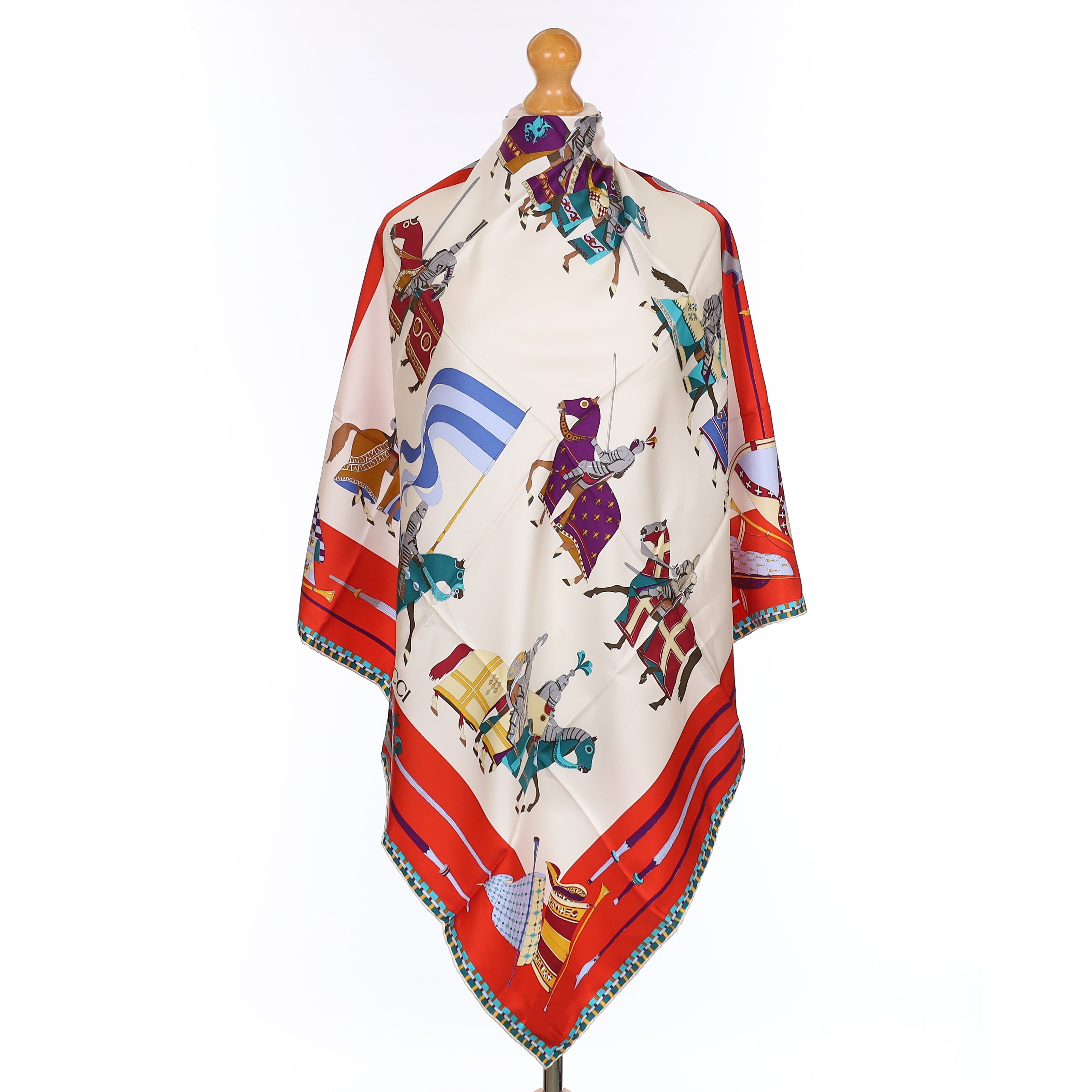 Brand New Gucci Dressed Equestrian Red Vintage Silk Scarf