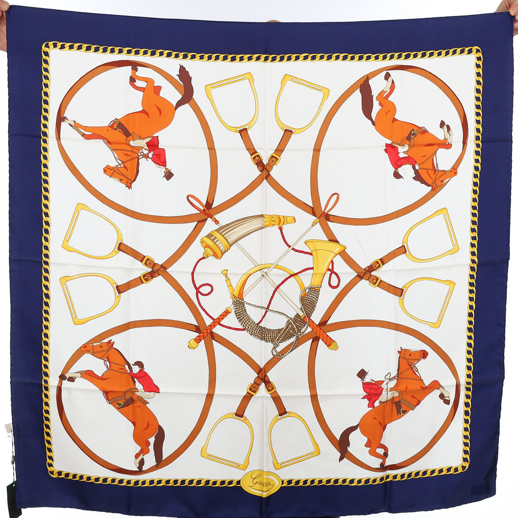 Brand New Gucci Stirrup Equestrian Vintage Silk Scarf