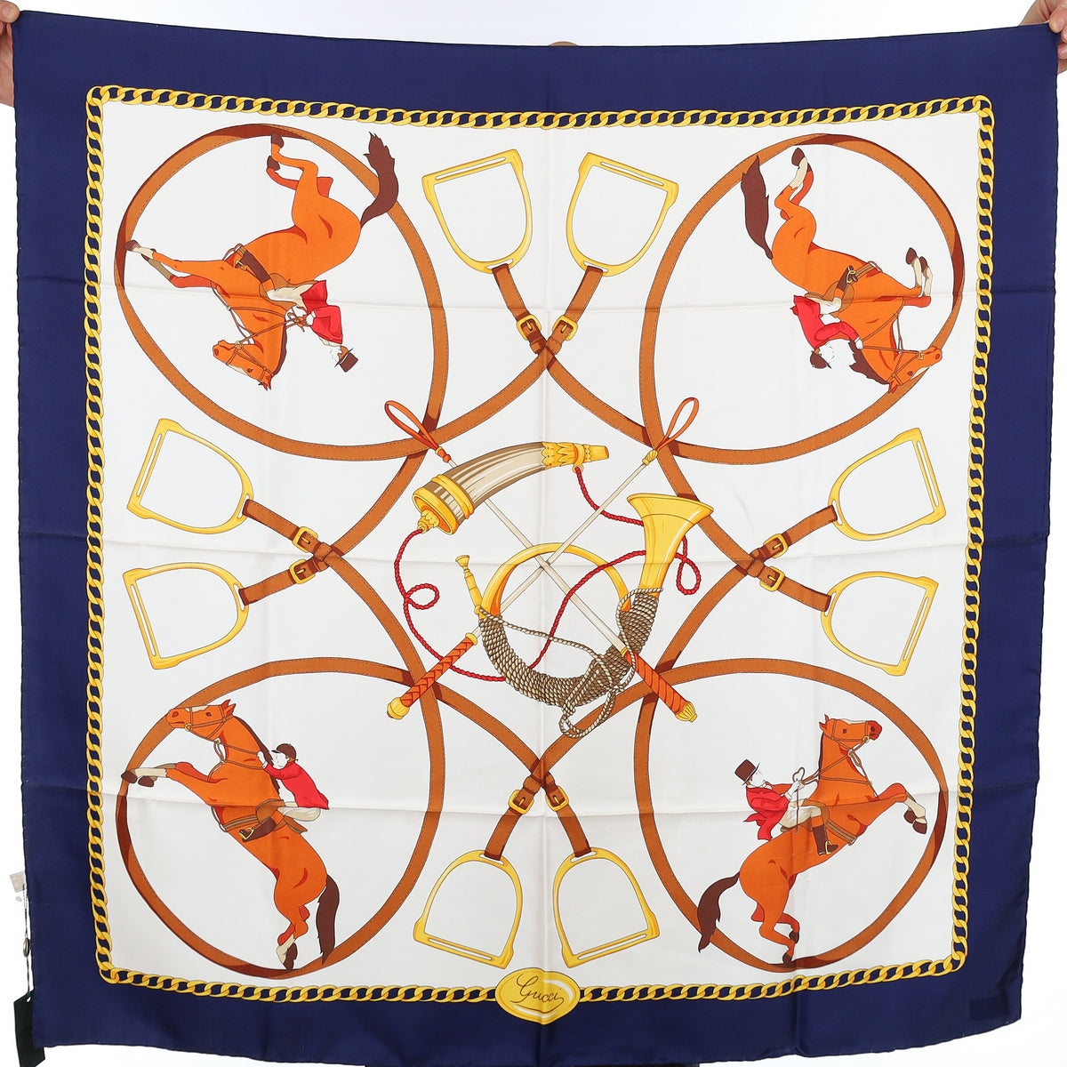 Brand New Gucci Stirrup Equestrian Vintage Silk Scarf