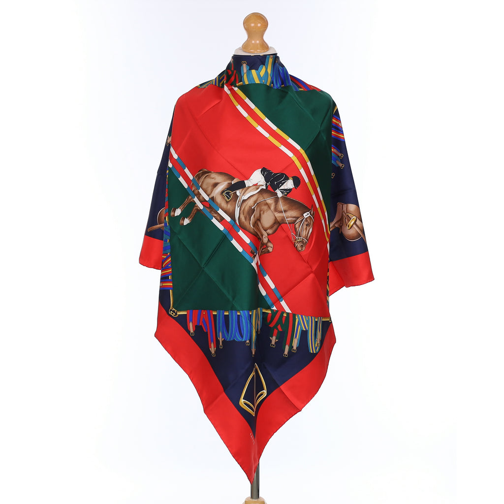 Brand New Gucci Jumping Stripe Red and Navy Vintage Silk Scarf