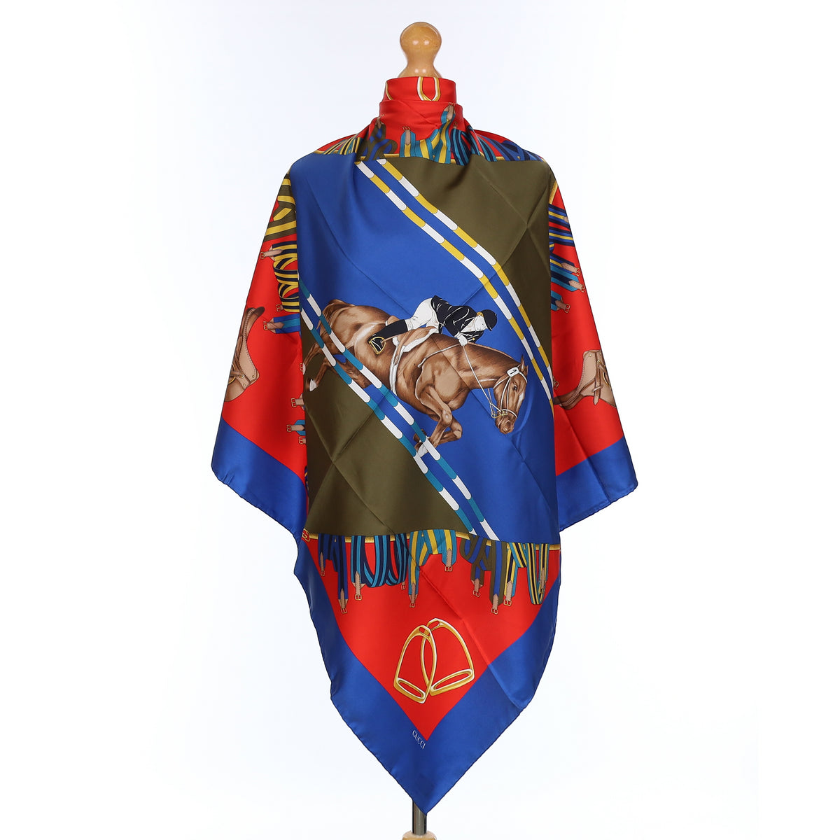 Brand New Gucci Jumping Stripe Red and Blue Vintage Silk Scarf