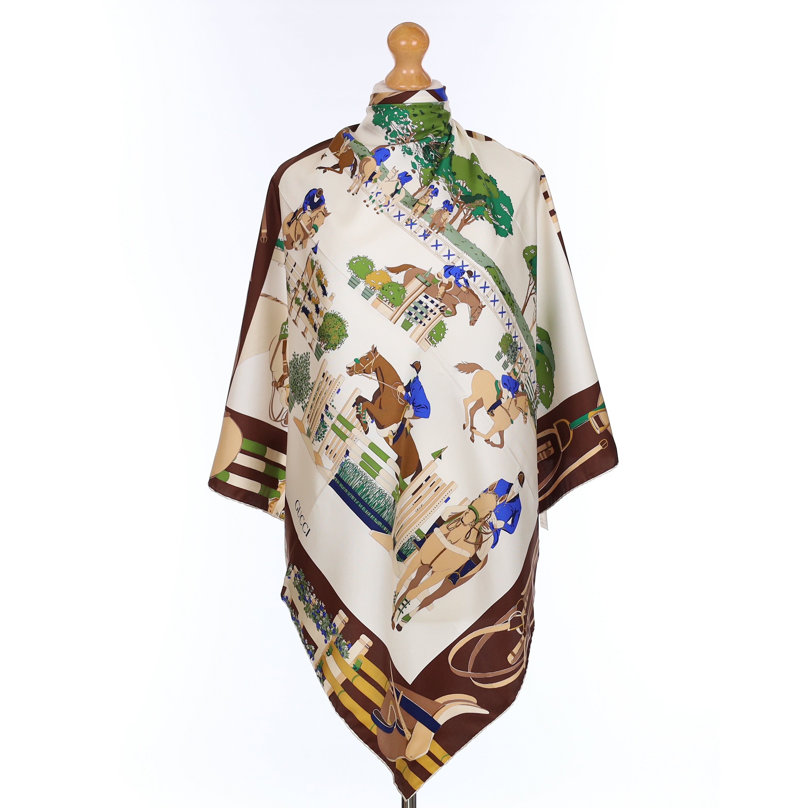 Brand New Gucci Equestrian Show Brown Vintage Silk Scarf
