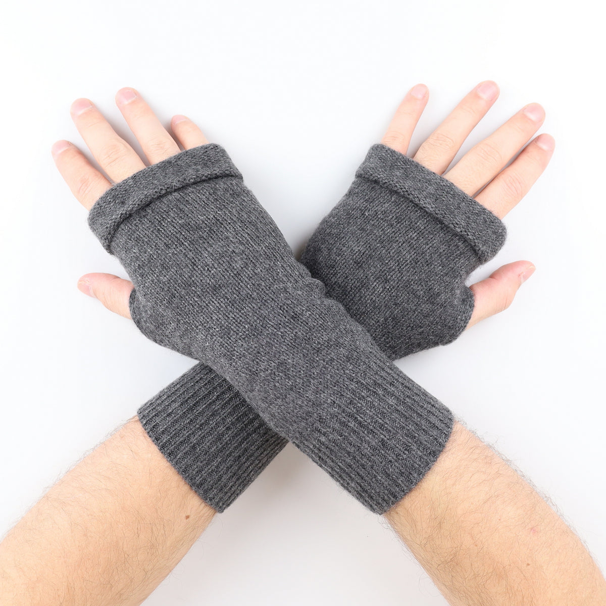 Men's Slate Grey Textured Fingerless Gloves