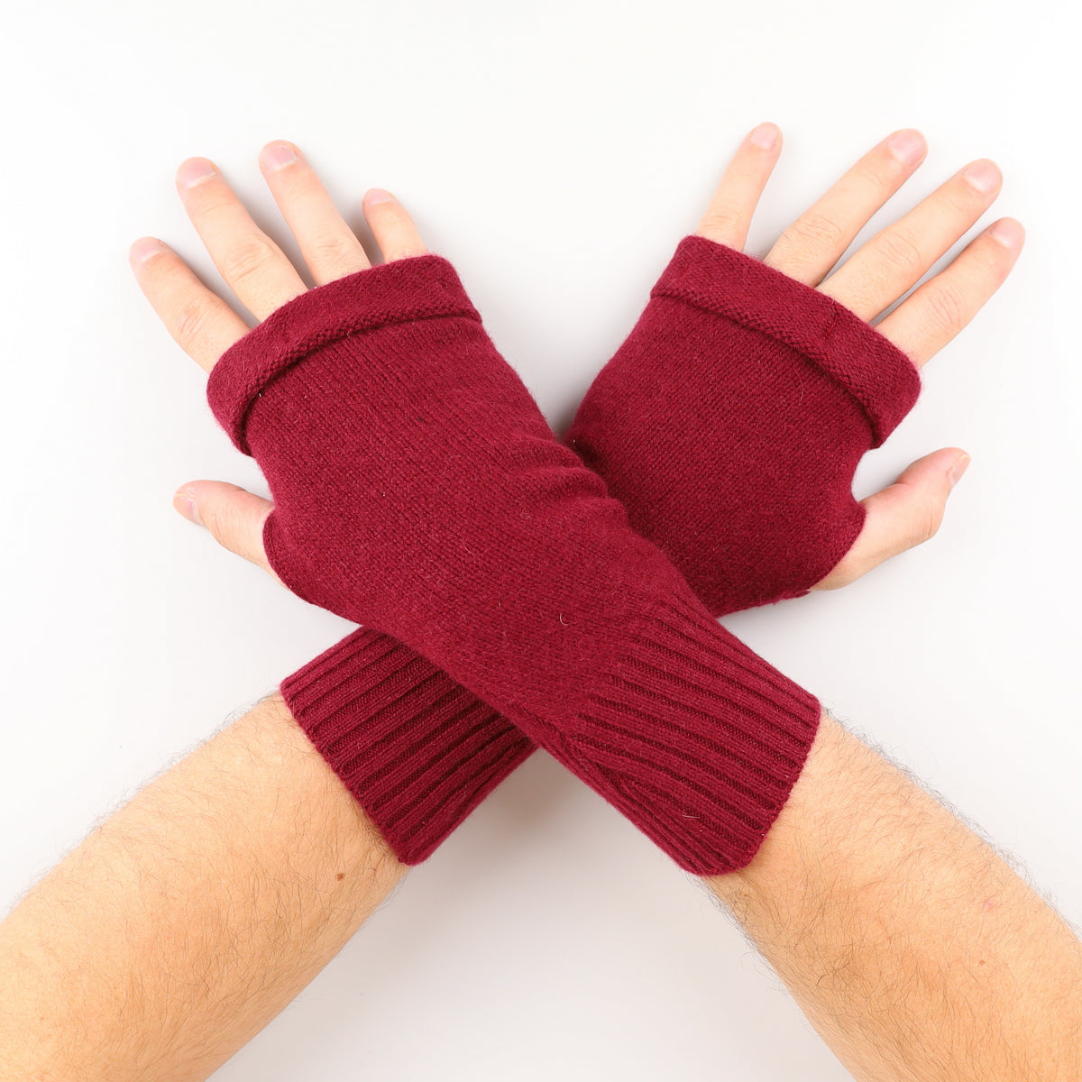 Men's Burgundy Red Fingerless Gloves
