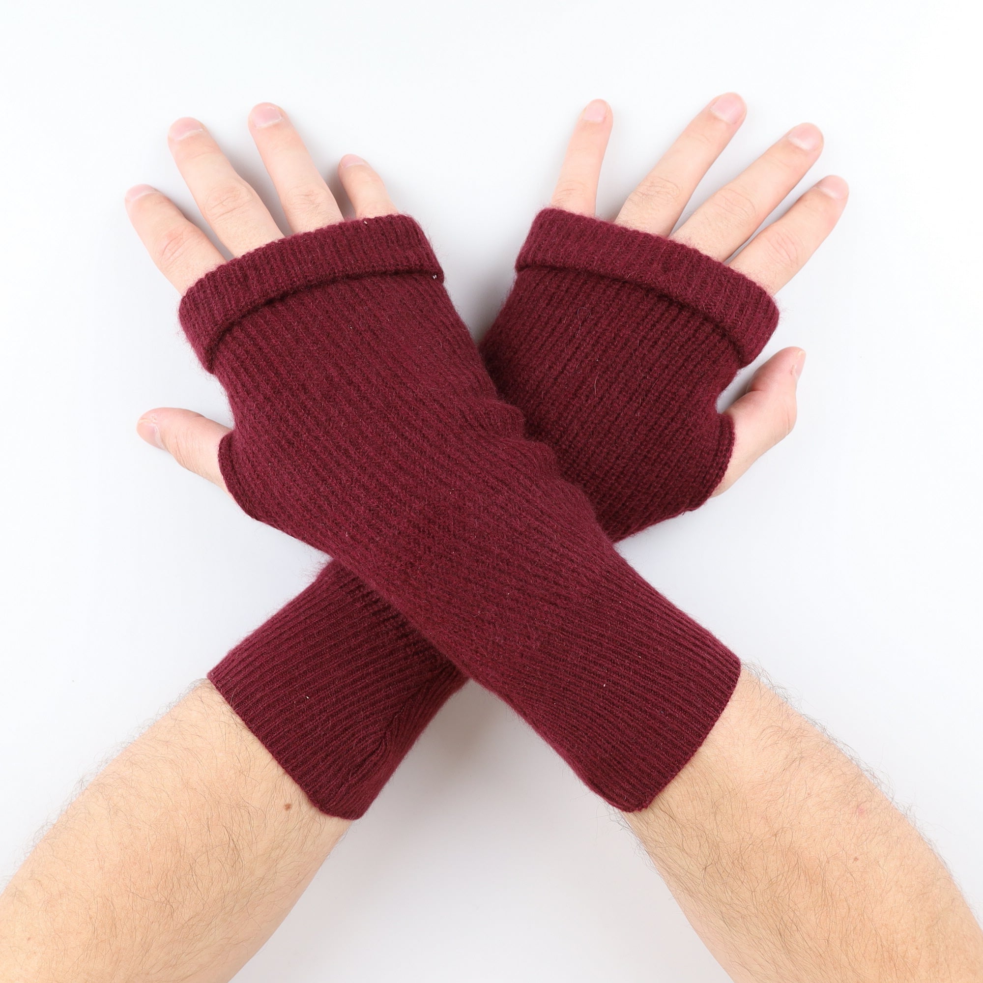 Men's Deep Wine Red Fingerless Gloves