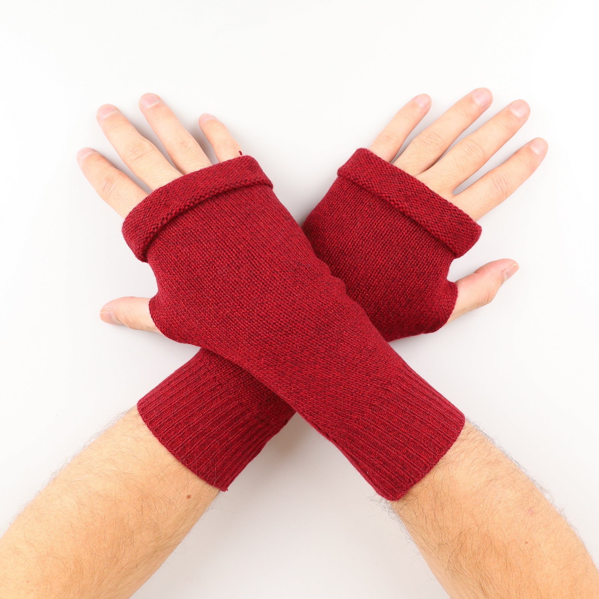 Men's Red Marl Fingerless Gloves