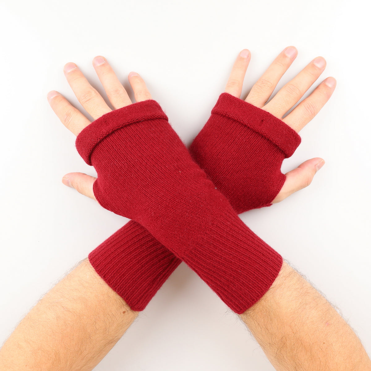 Men’s Scarlet Red Ribbed Fingerless Gloves