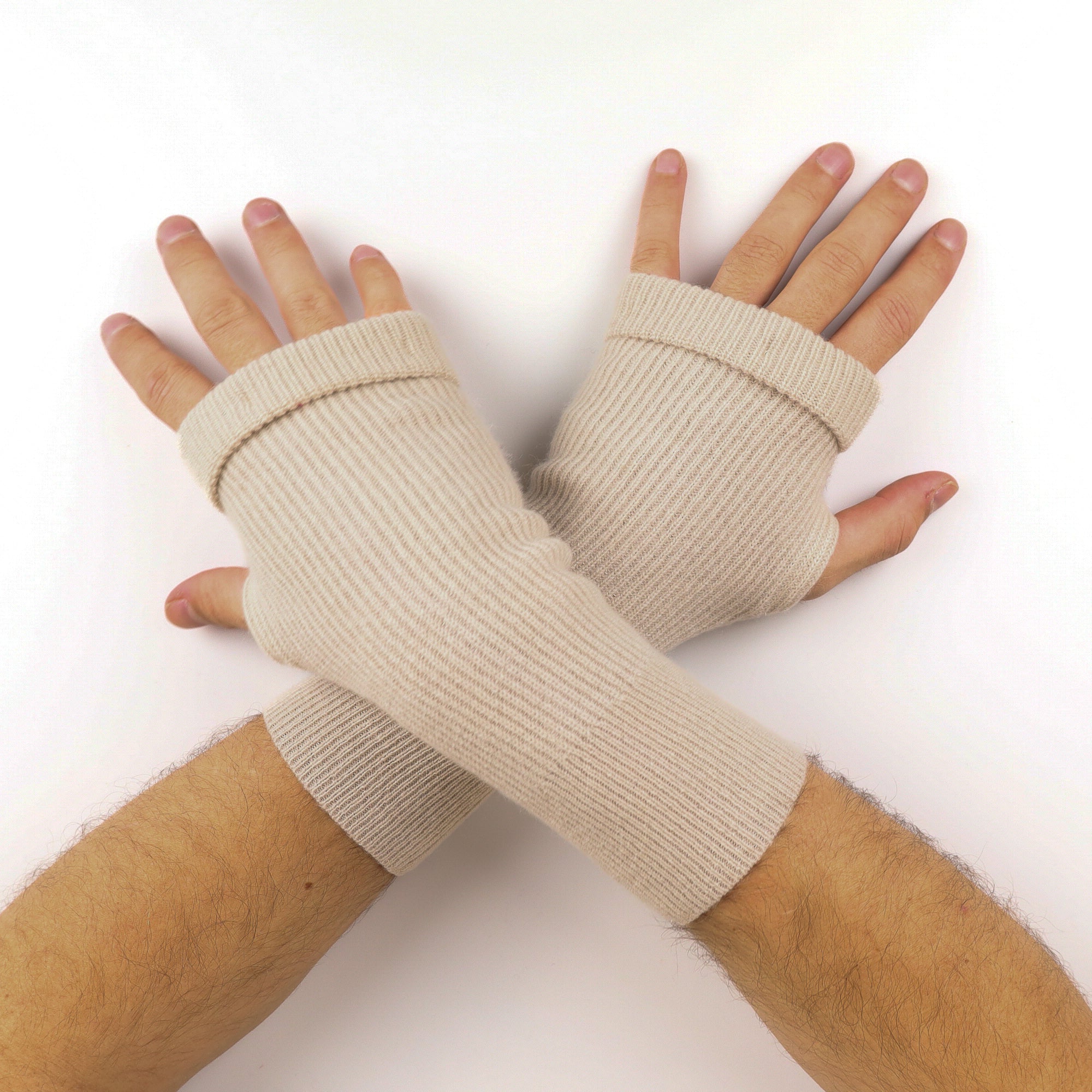 Men's Almond Beige Fingerless Gloves