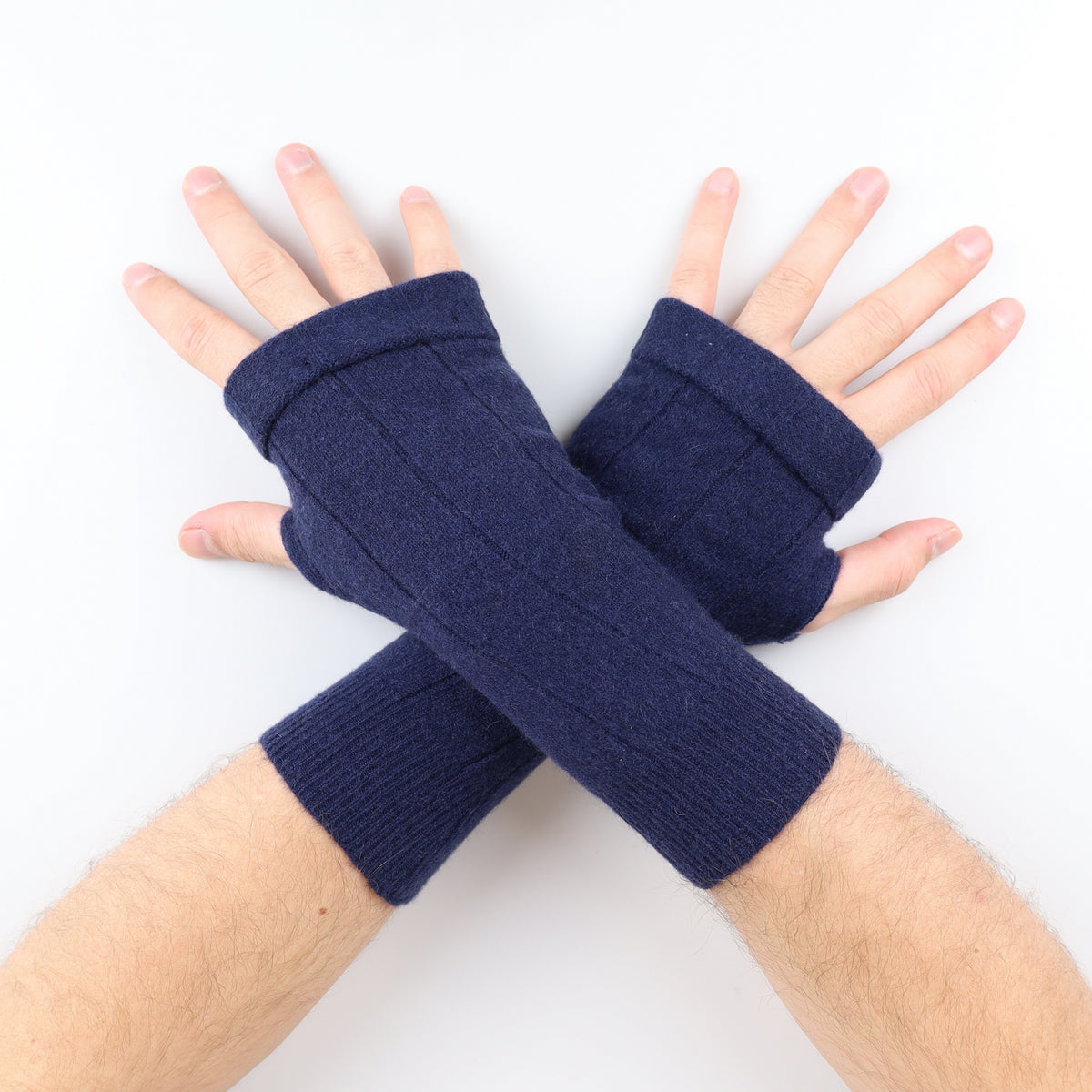 Men's Navy Blue Ribbed Fingerless Gloves