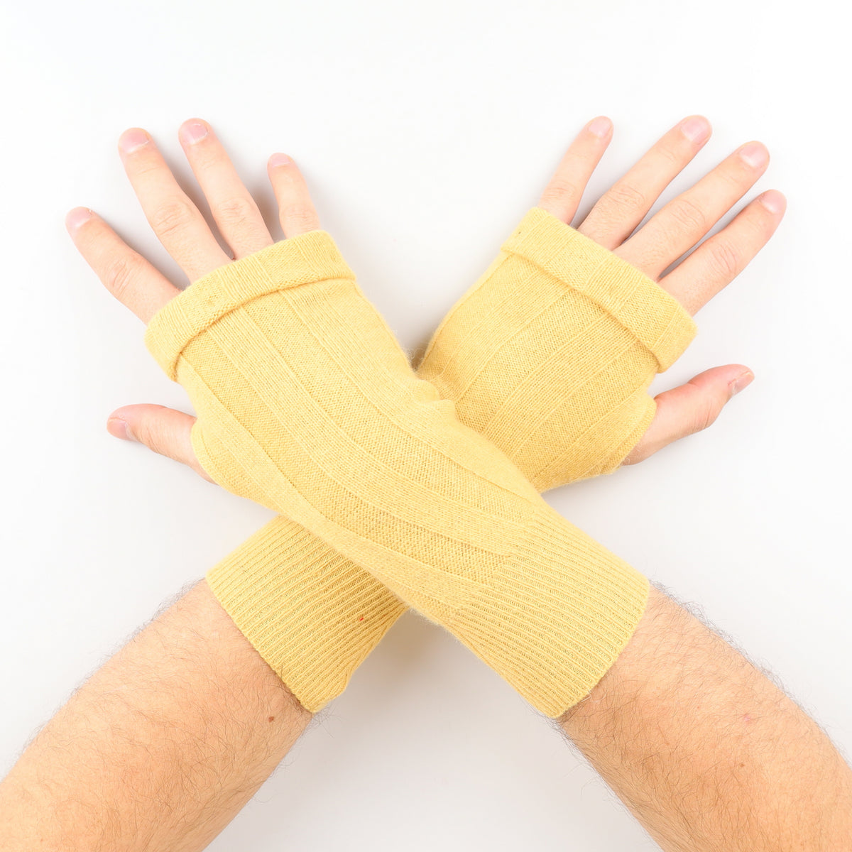 Men's Mustard Yellow Blue Fingerless Gloves