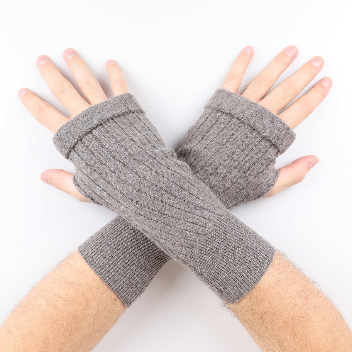 Men’s Mink Brown Ribbed Fingerless Gloves
