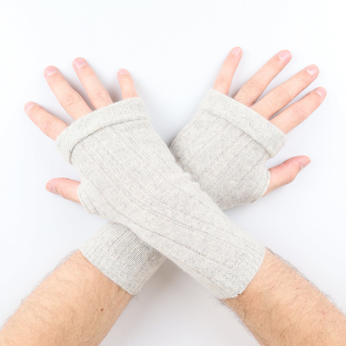 Men’s Mist Grey Ribbed Fingerless Gloves