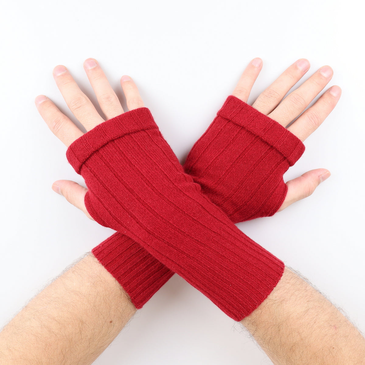 Men’s Crimson Red Ribbed Fingerless Gloves