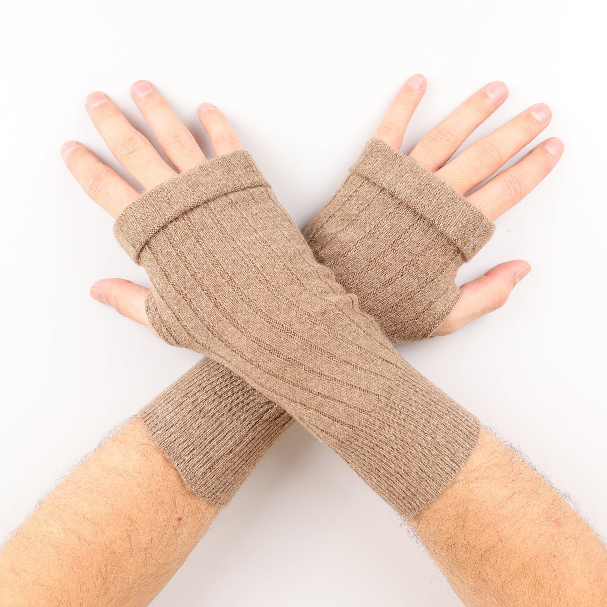 Men’s Nutmeg Brown Ribbed Fingerless Gloves
