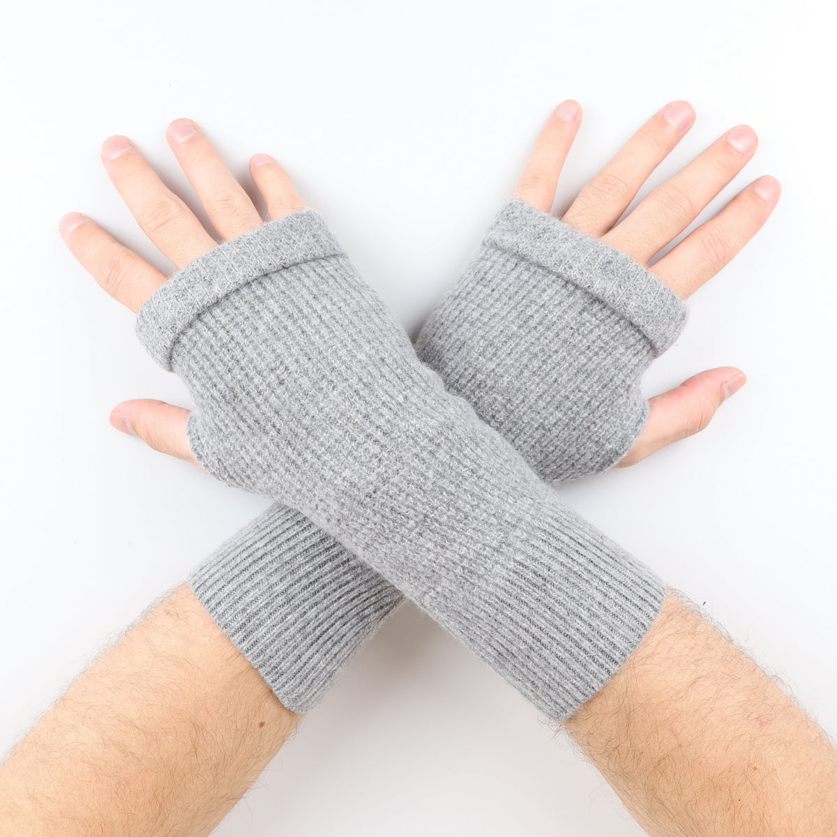 Men’s Ash Grey Textured Fingerless Gloves