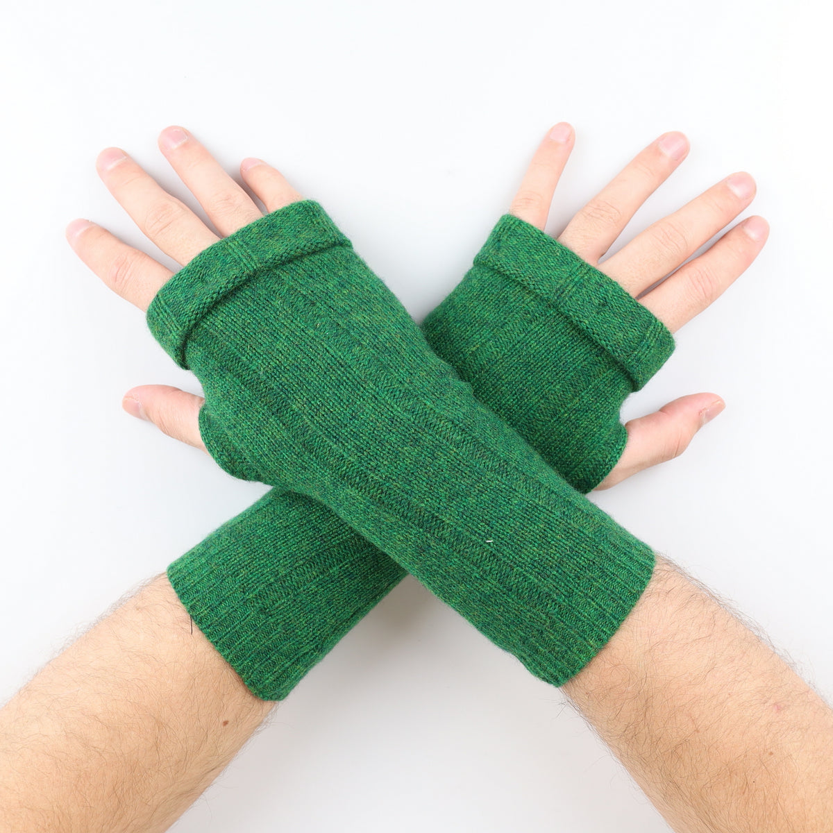 Men’s Forest Green Ribbed Fingerless Gloves