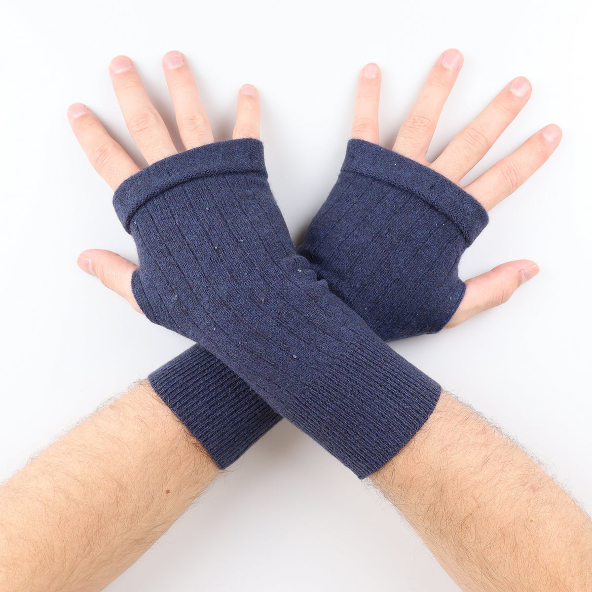 Men’s Navy Ribbed Fingerless Gloves