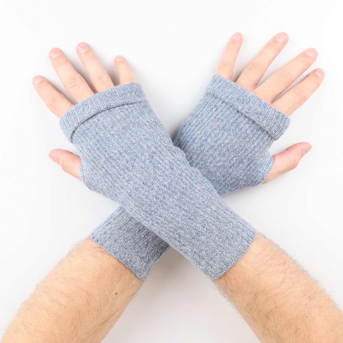 Men’s Denim Blue Marl Fingerless Gloves