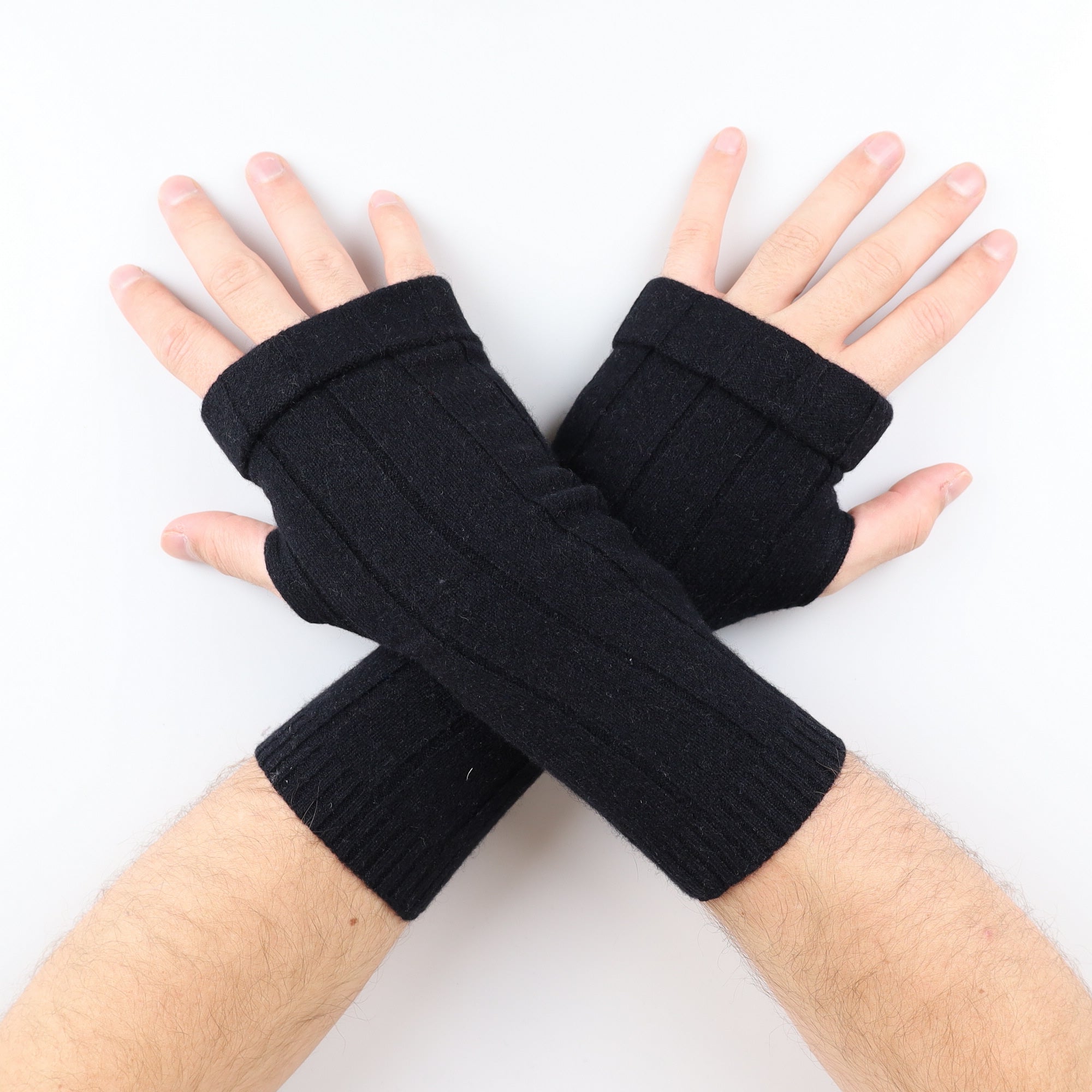 Men’s Black Ribbed Fingerless Gloves