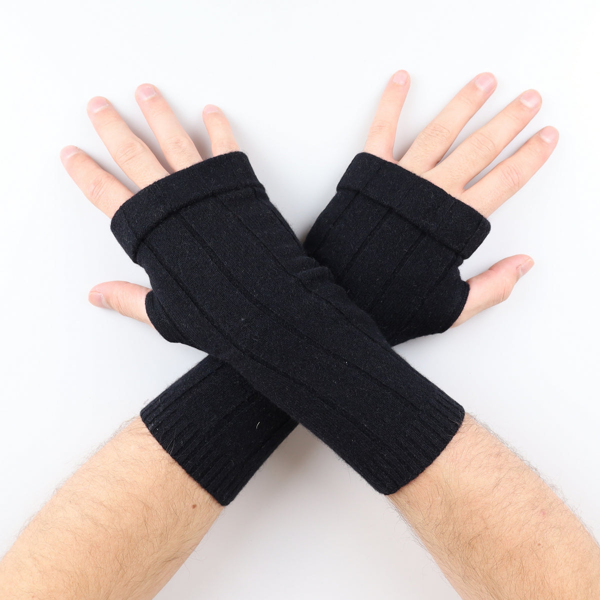 Men’s Black Ribbed Fingerless Gloves