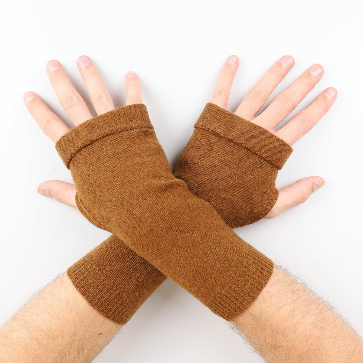 Men's Gingerbread Brown Fingerless Gloves