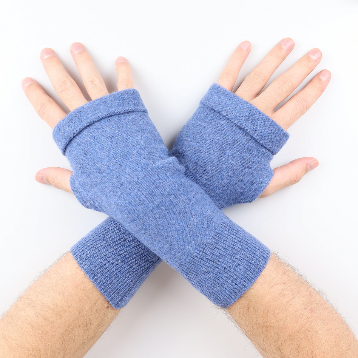 Men's Denim Blue Fingerless Gloves