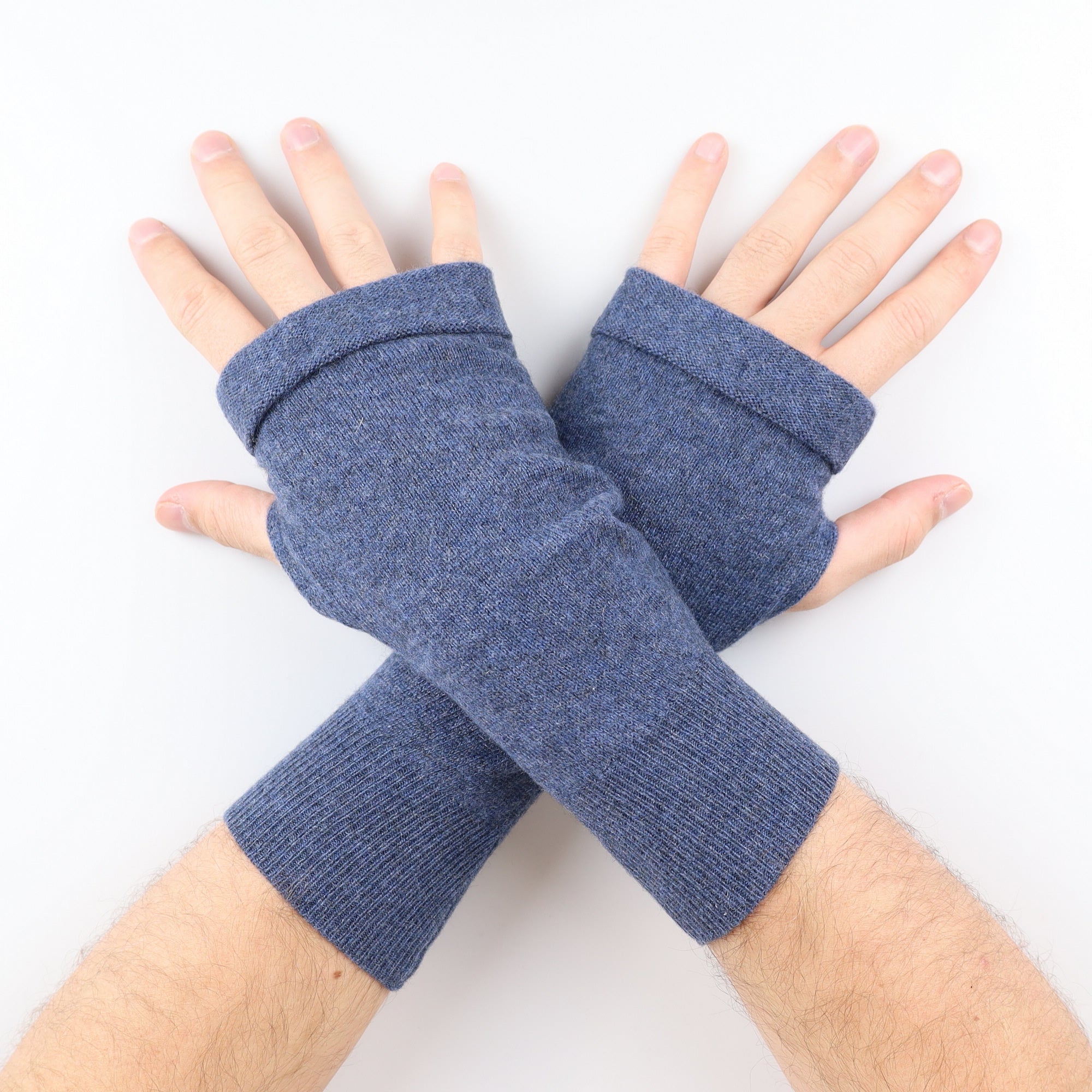 Men's Deep Denim Blue Fingerless Gloves