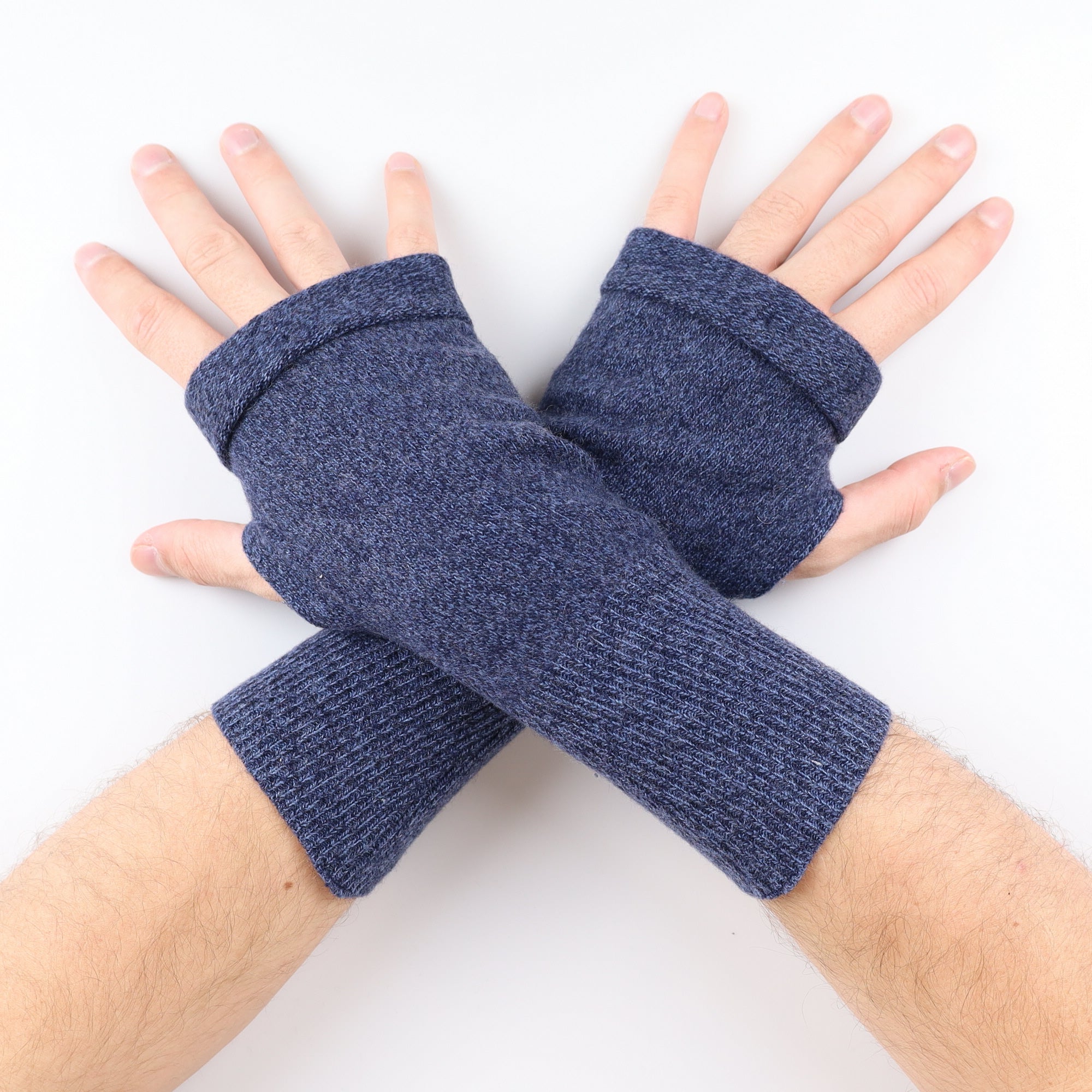 Men's Deep Denim Blue Fingerless Gloves